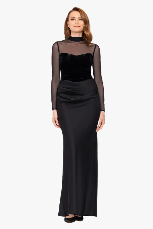"Julia" Velvet Mock Neck & Satin Skirt Dress made by Betsy & Adam