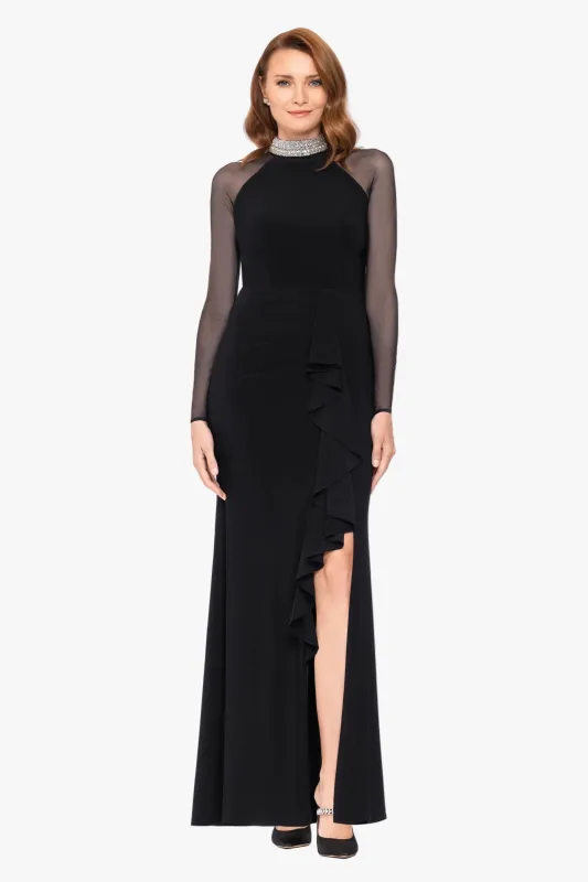 "Monique" Jersey Knit & Mesh Long Sleeve Dress made by Betsy & Adam