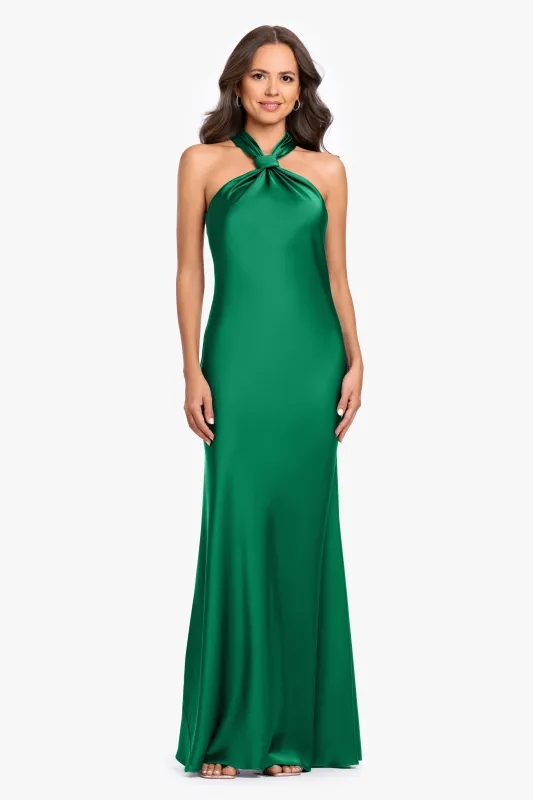 "Diane" Satin Knot Neck & Closed Back Dress made by Betsy & Adam