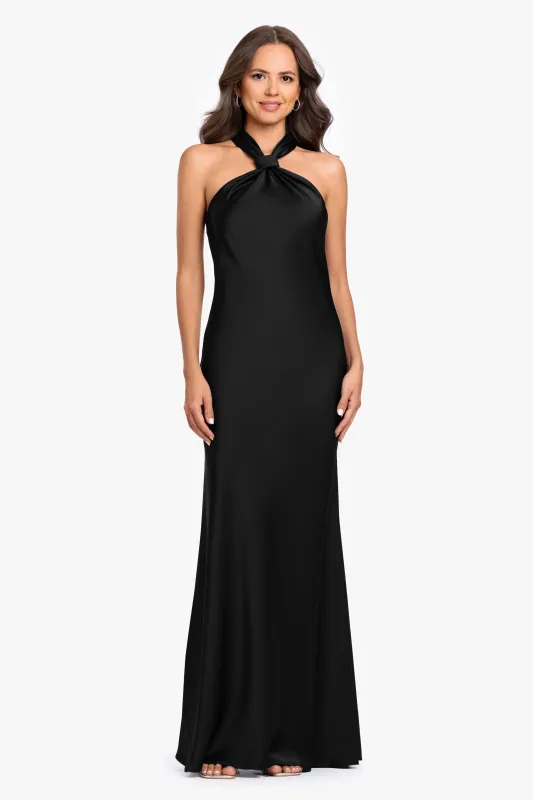 "Diane" Satin Knot Neck & Closed Back Dress made by Betsy & Adam