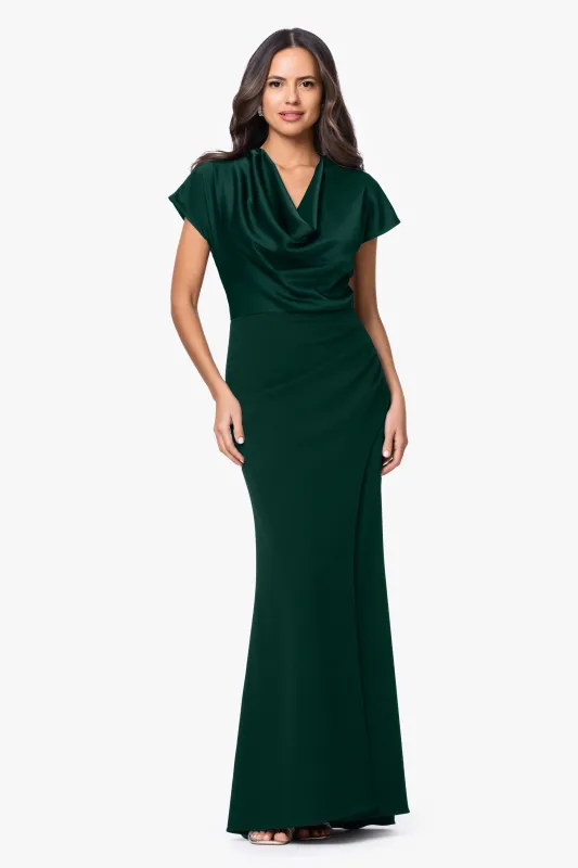 "Rinna" Scuba Crepe & Satin Cowl Neck Dress made by Betsy & Adam