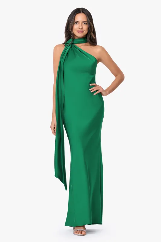 "Fallon" Satin Asymmetrical Necktie Sash Dress made by Betsy & Adam