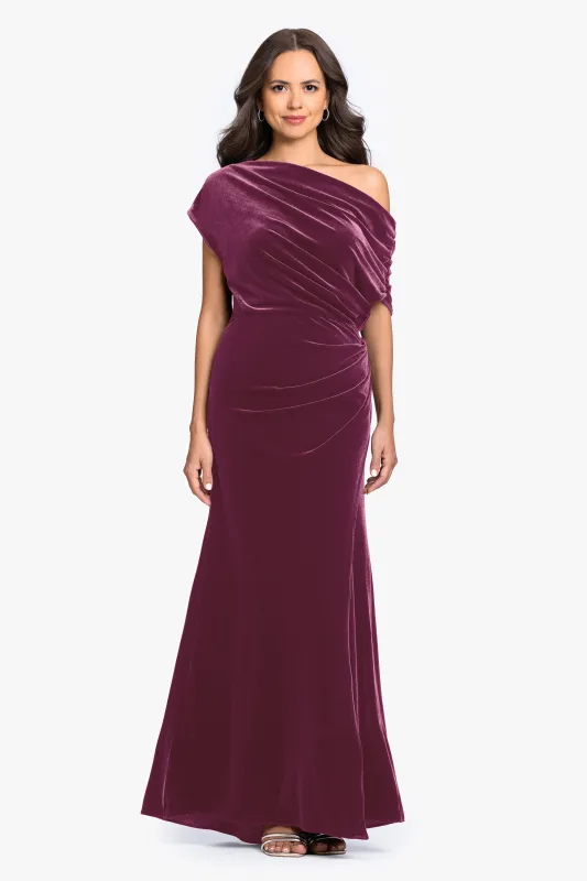 "Evie" Velvet Off The Shoulder Asymmetrical Dress made by Betsy & Adam