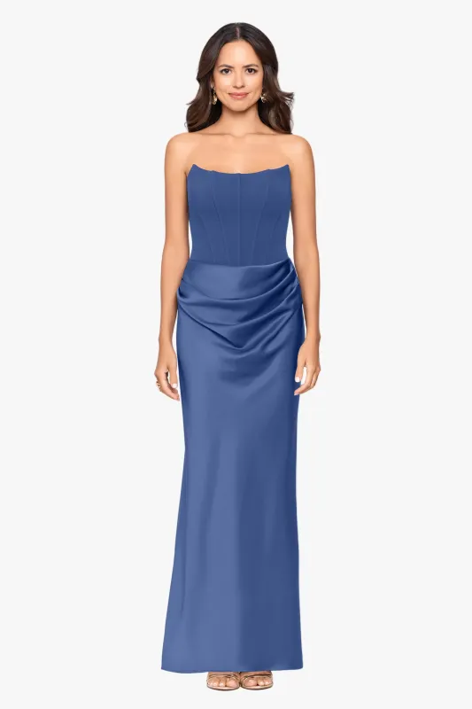 "Debra" Scuba Crepe & Satin Strapless Dress made by Betsy & Adam