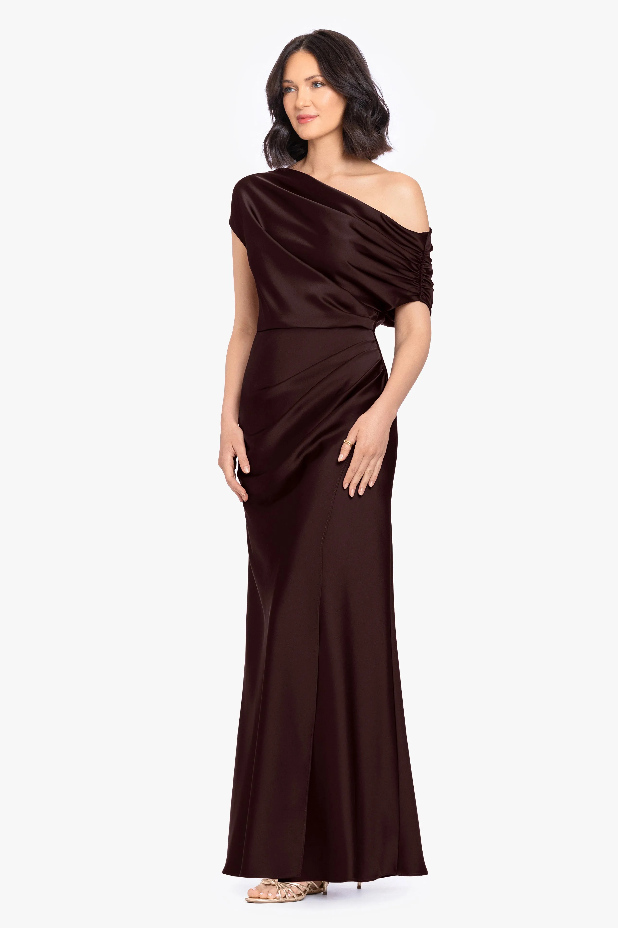 Petite “Hailey” Double Faced Satin Off The Shoulder Ruched Dress sold by Betsy & Adam product image thumbnail 4
