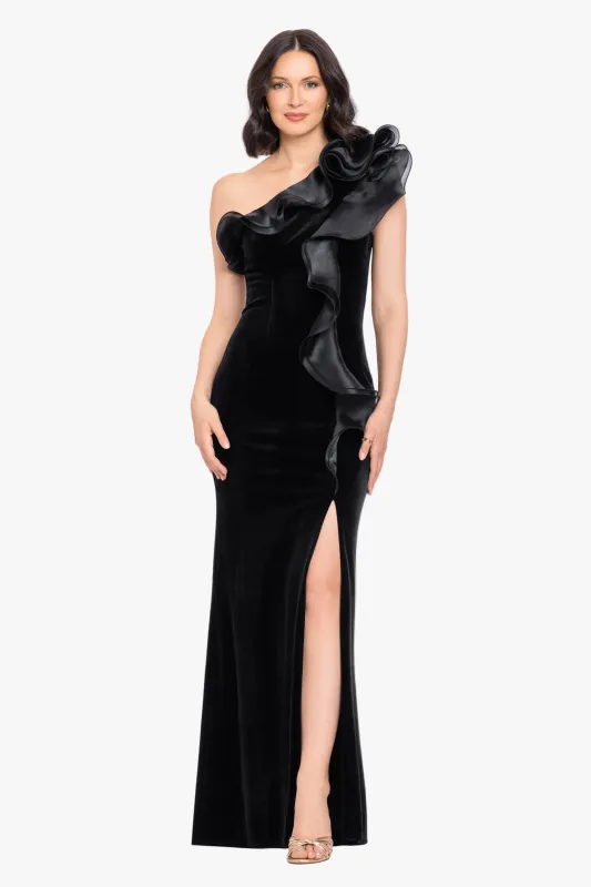 "Nadia" Stretch Velvet & Organza Combo Dress made by Betsy & Adam