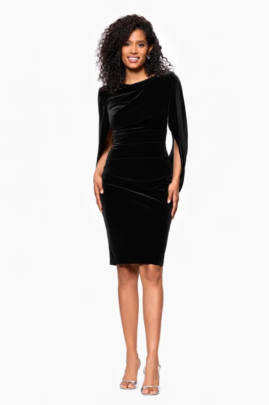 Petite "Leona" Velvet Drape Back Short Dress made by Betsy & Adam