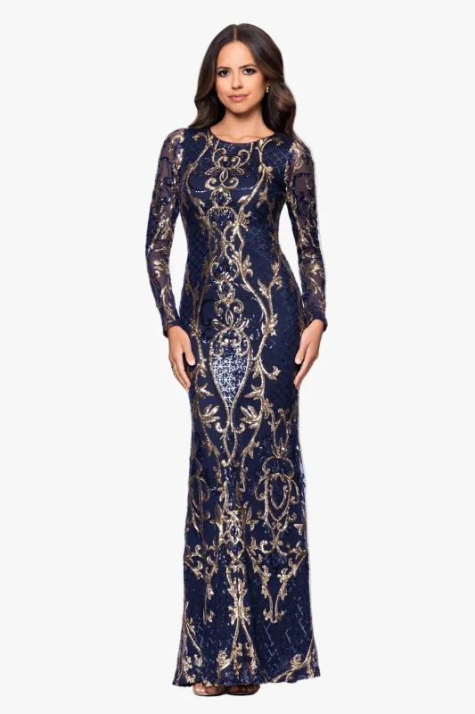 "Nara" Placement Sequin Long Sleeve Dress made by Betsy & Adam