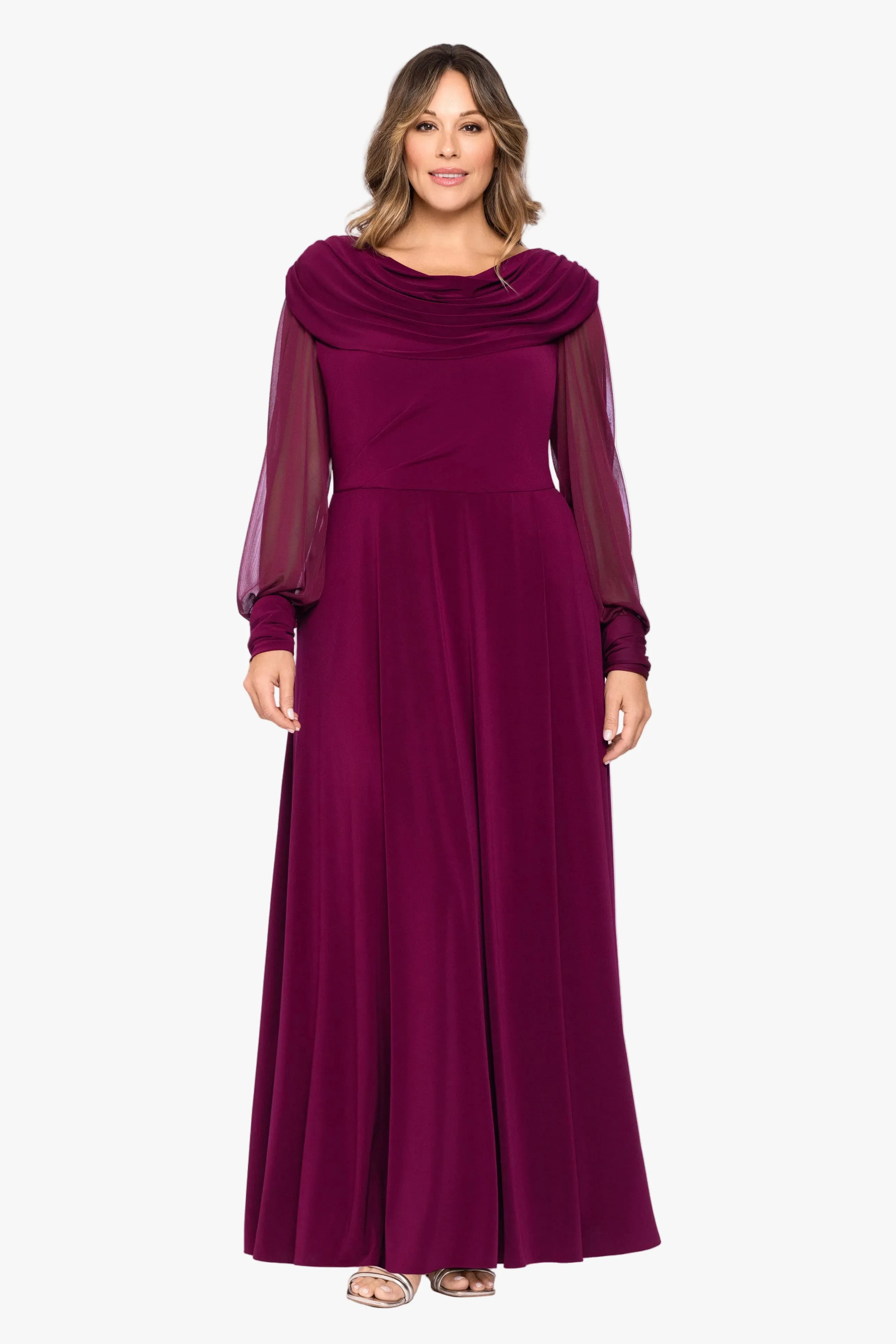 Plus "Janie" Sheer Matte Jersey Knit Long Sleeve Dress sold by Betsy & Adam