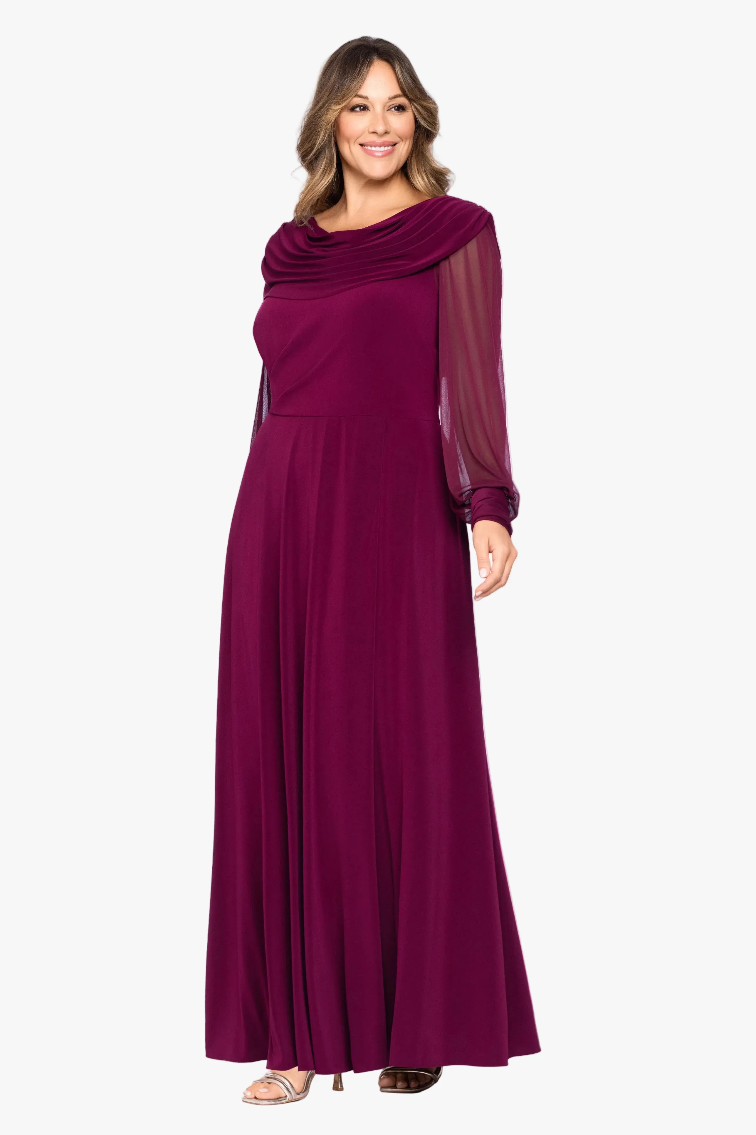Plus "Janie" Sheer Matte Jersey Knit Long Sleeve Dress sold by Betsy & Adam product image thumbnail 4