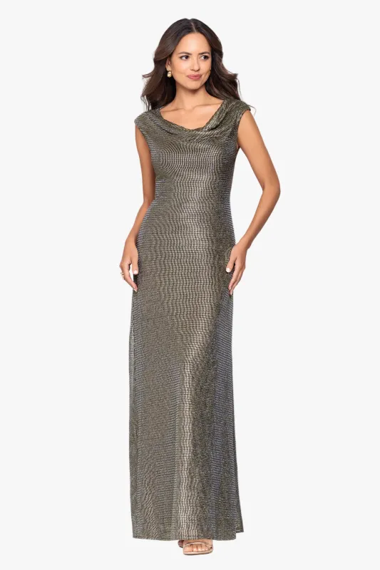 "Deanna" Metallic Cowl Neck Dress made by Betsy & Adam