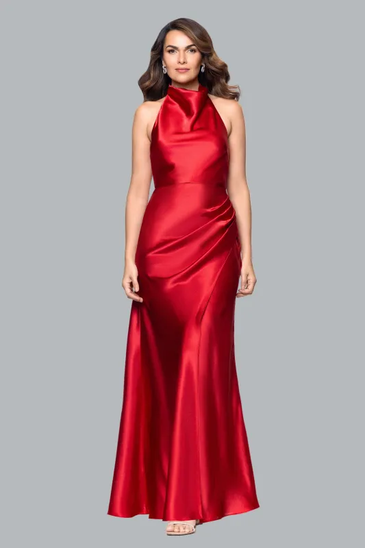 "Antonia" Satin Cowl Halter Neck Ruched Dress made by Betsy & Adam