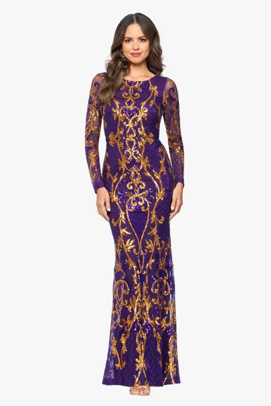 "Nara" Placement Sequin Long Sleeve Dress made by Betsy & Adam