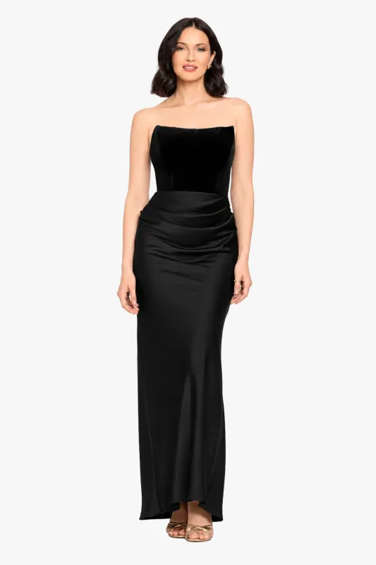 "Lynn" Velvet & Satin Strapless Gown made by Betsy & Adam