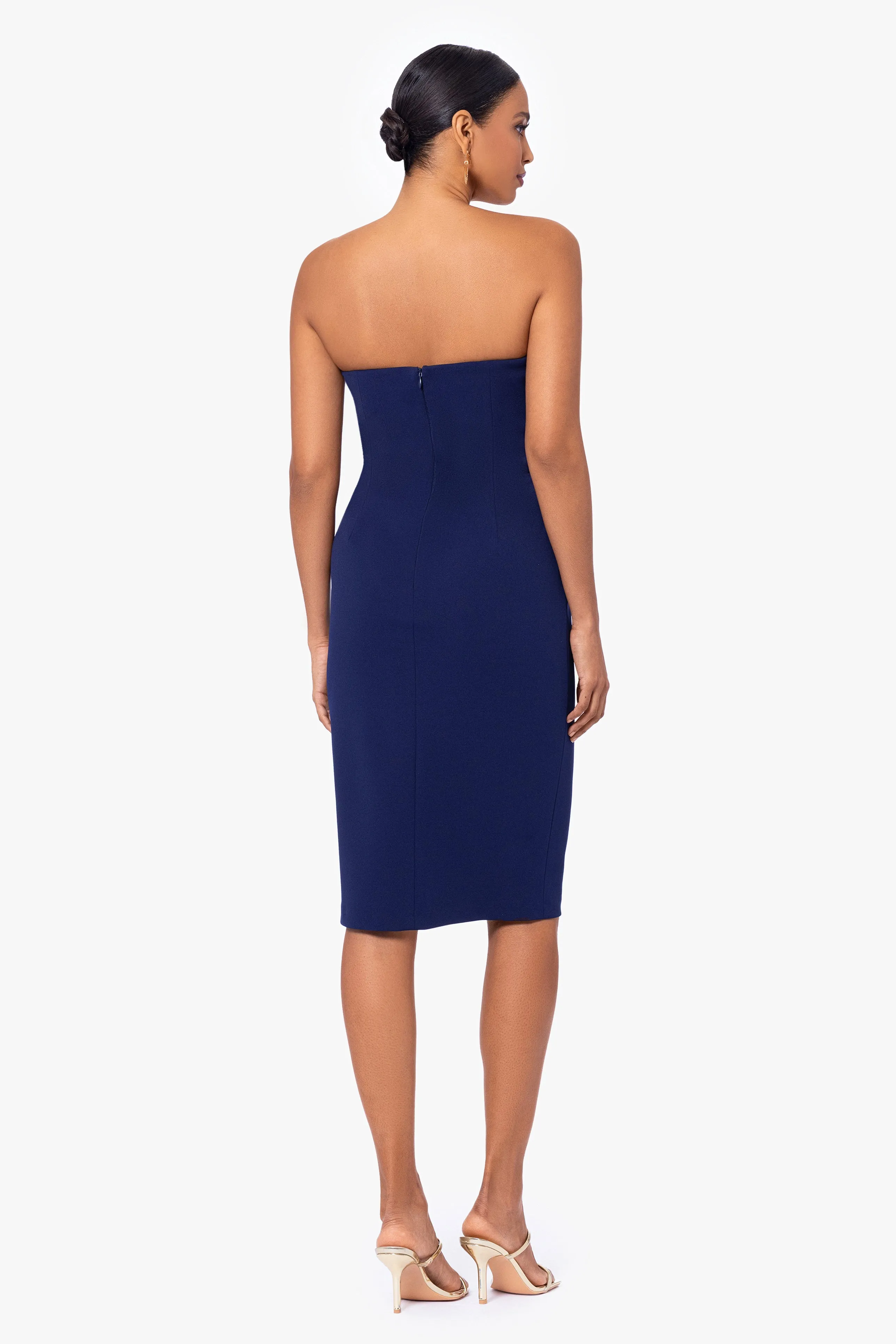 "Gloria" Short Scuba Crepe Strapless V-Neck Bow Dress sold by Betsy & Adam product image thumbnail 2