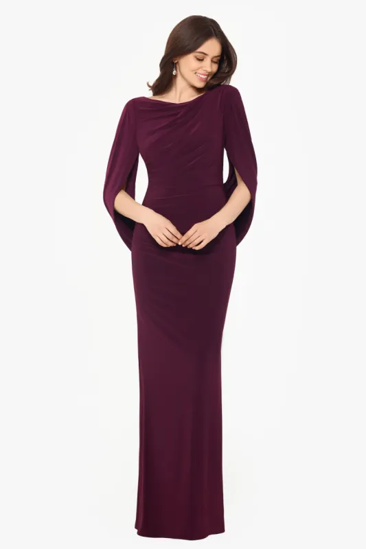 "Miriam" Long Jersey Draped Back Gown sold by Betsy & Adam