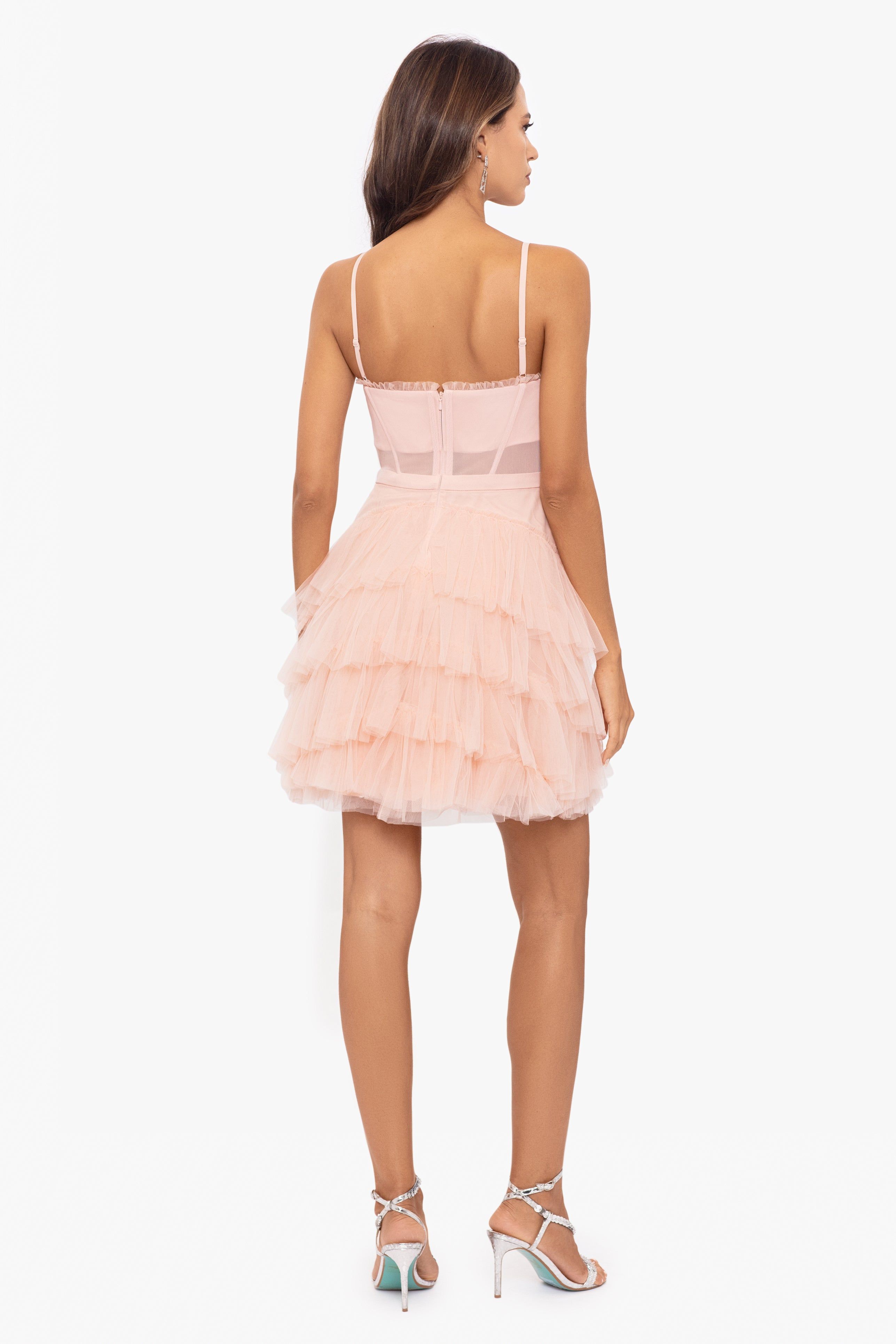 "Kiara" Short Spaghetti Strap Mesh Corset Dress sold by Betsy & Adam product image thumbnail 5