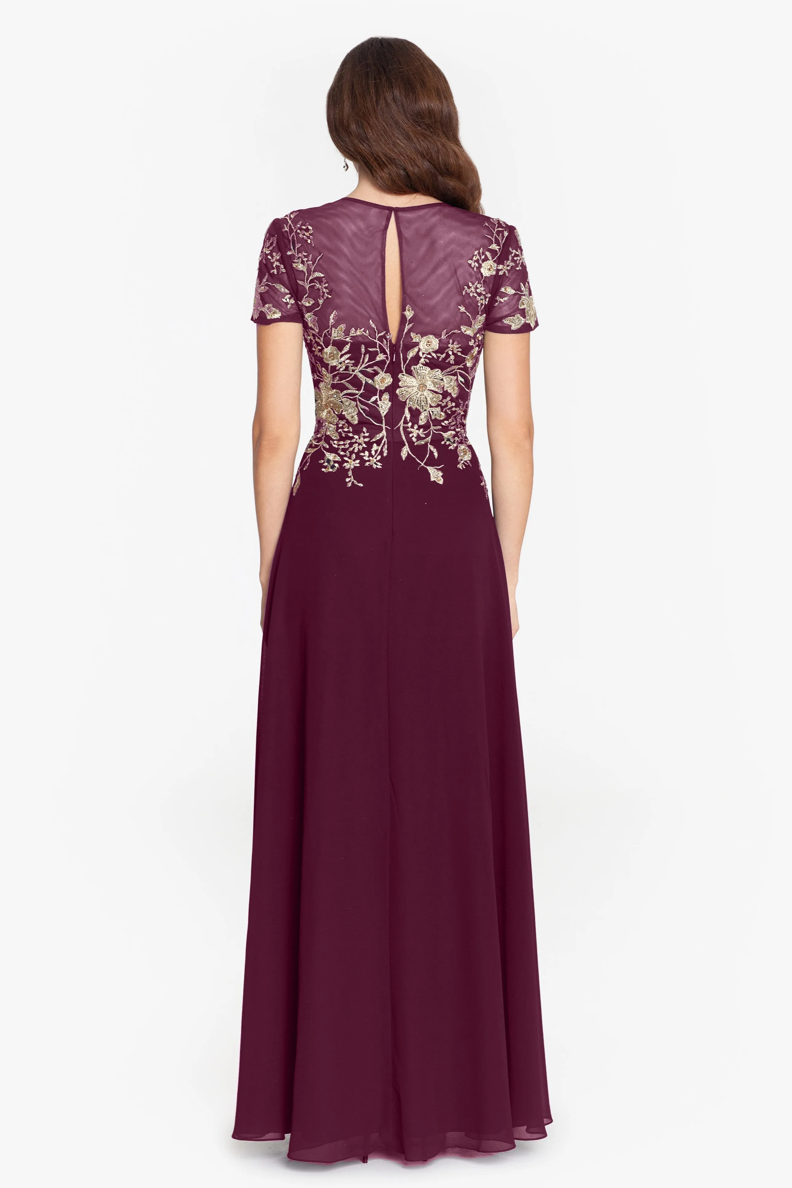 "Ivanna" Long Embroidered Mesh Cap Sleeve Dress sold by Betsy & Adam product image thumbnail 2