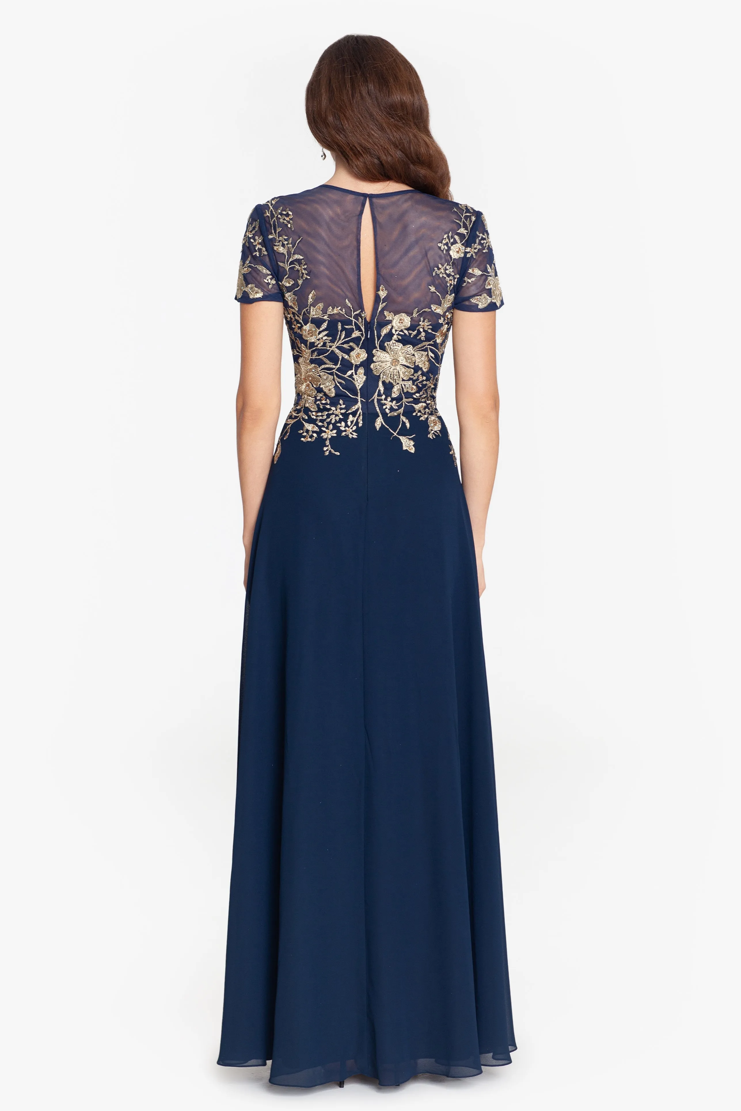 "Ivanna" Long Embroidered Mesh Cap Sleeve Dress sold by Betsy & Adam product image thumbnail 4