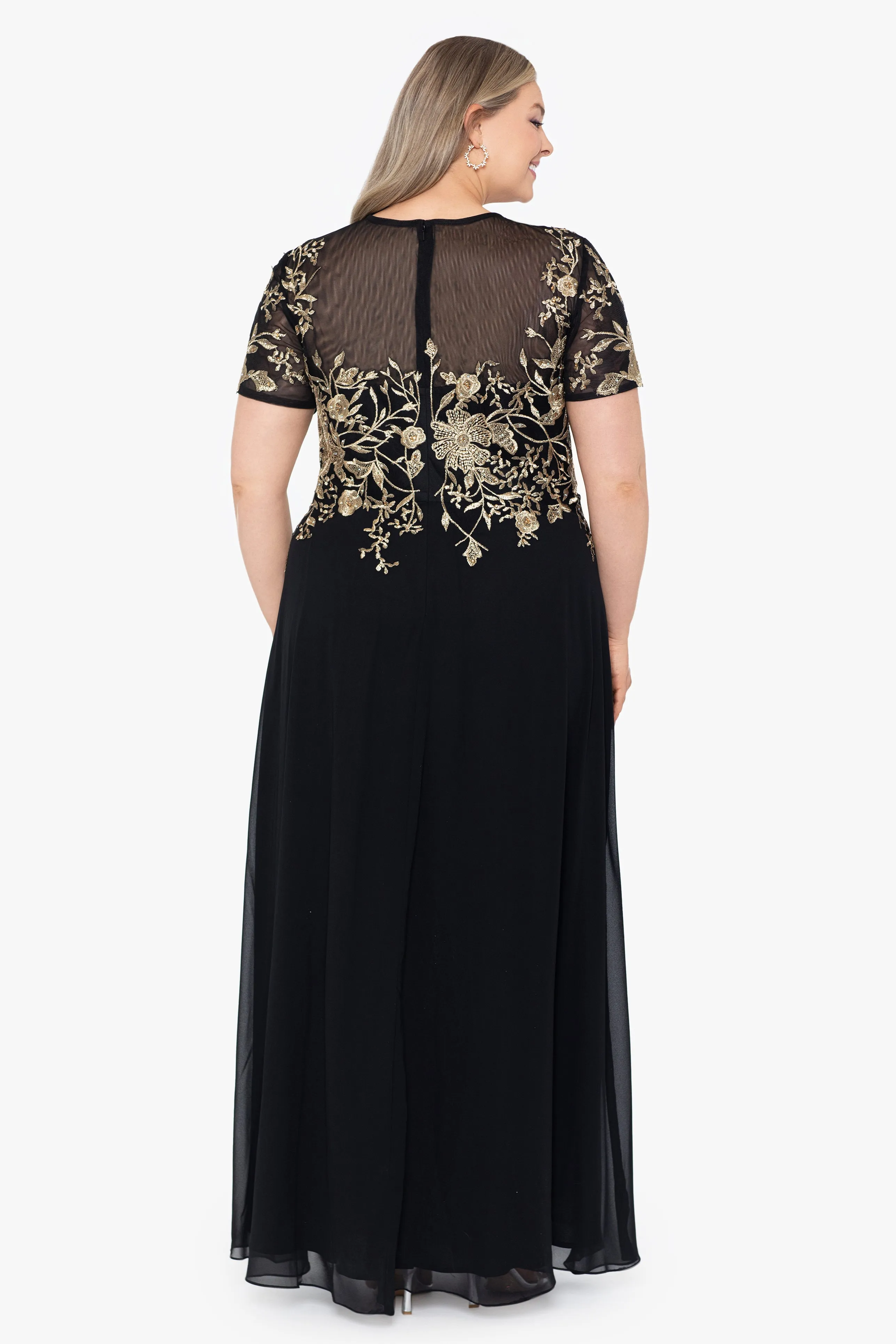 Plus "Ivanna" Long Embroidered Mesh Cap Sleeve Dress sold by Betsy & Adam product image thumbnail 2