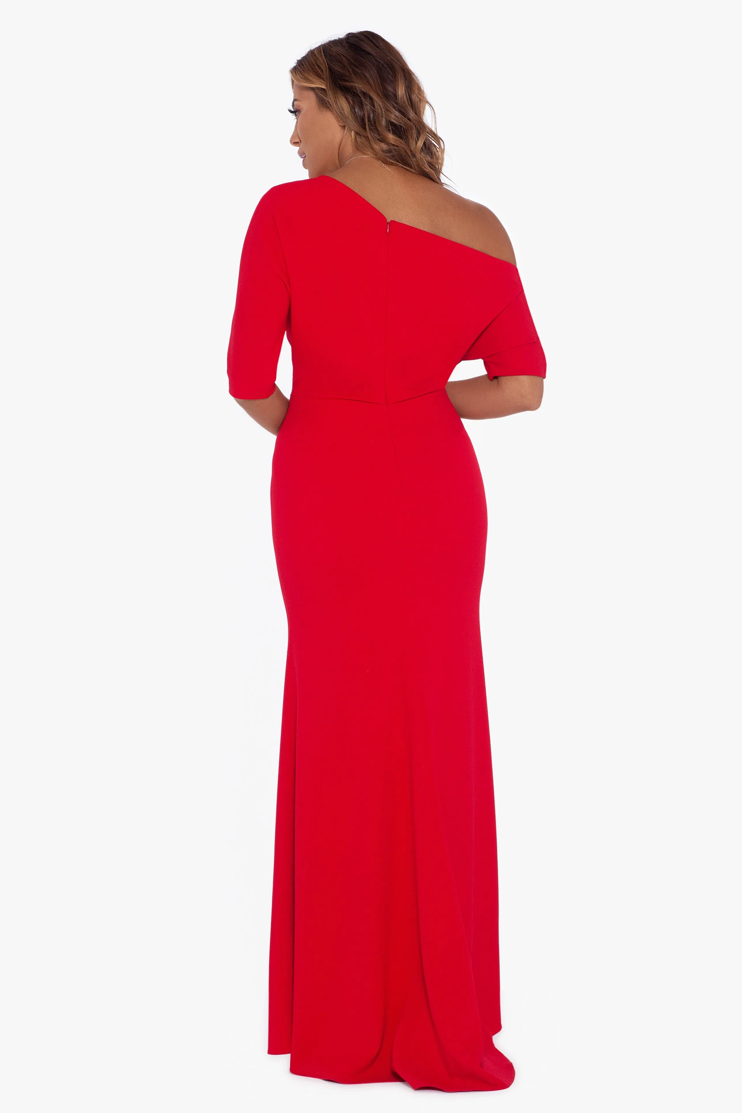 "Madeline" Long Scuba Crepe Off the Shoulder Drop Dress sold by Betsy & Adam product image thumbnail 5