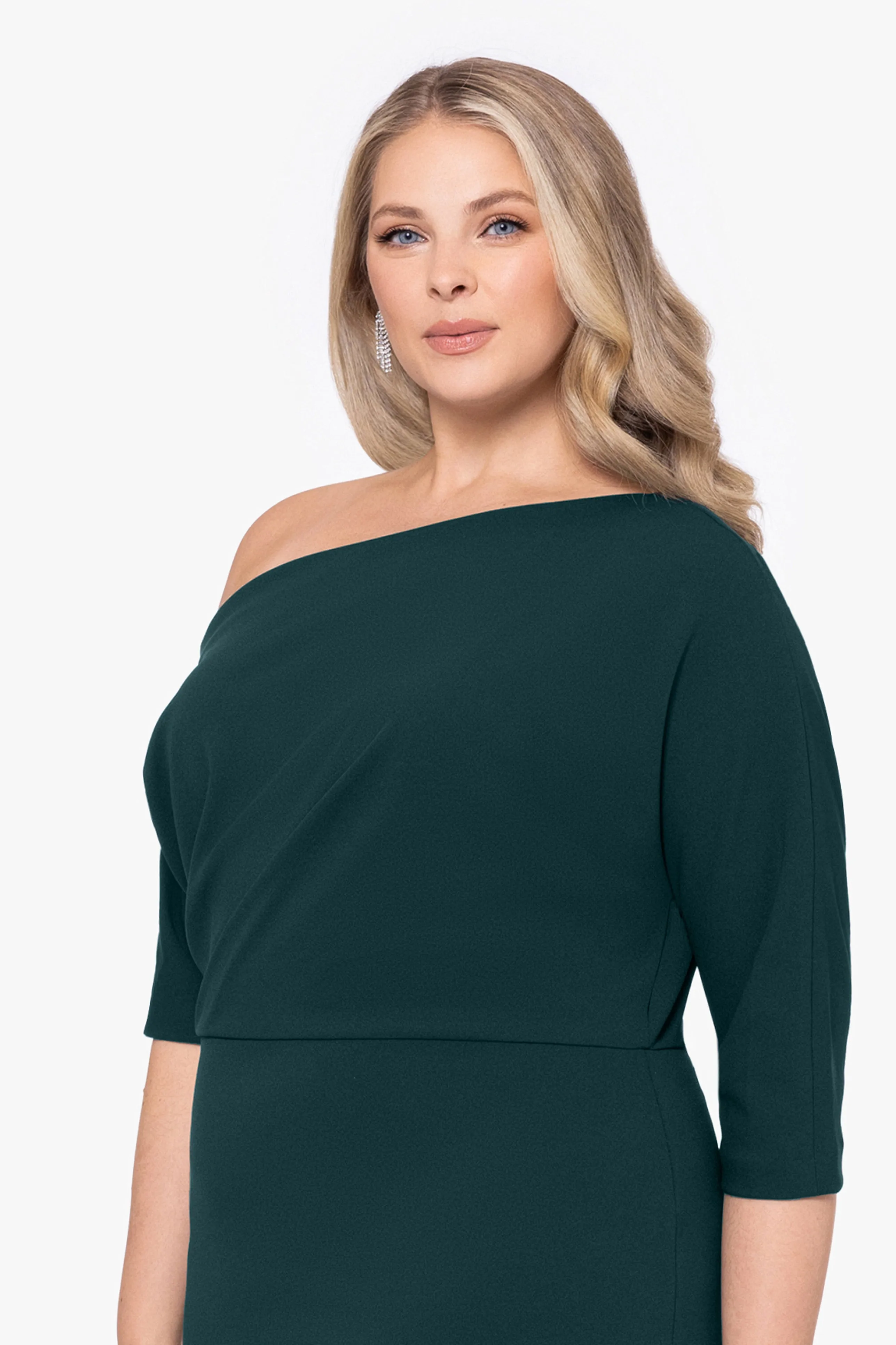 Plus "Madeline" Long Scuba Crepe Off the Shoulder Drop Dress sold by Betsy & Adam product image thumbnail 4