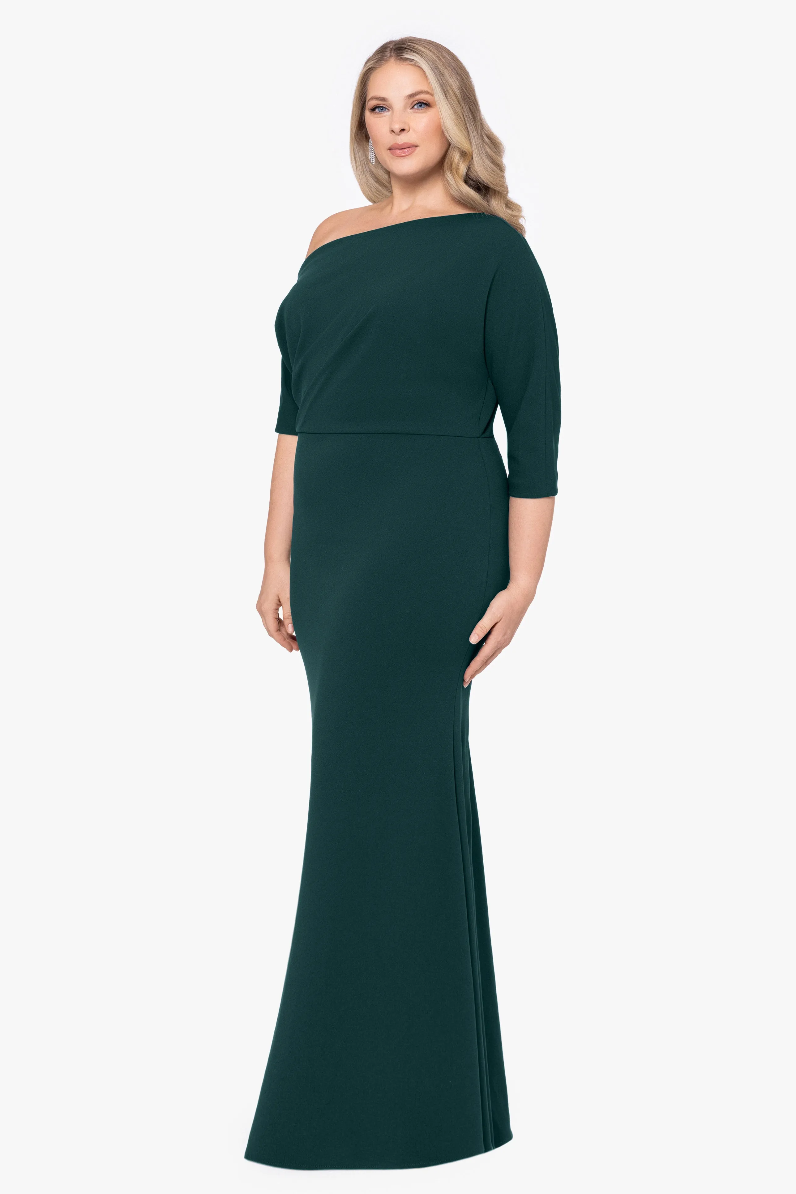 Plus "Madeline" Long Scuba Crepe Off the Shoulder Drop Dress sold by Betsy & Adam product image thumbnail 3