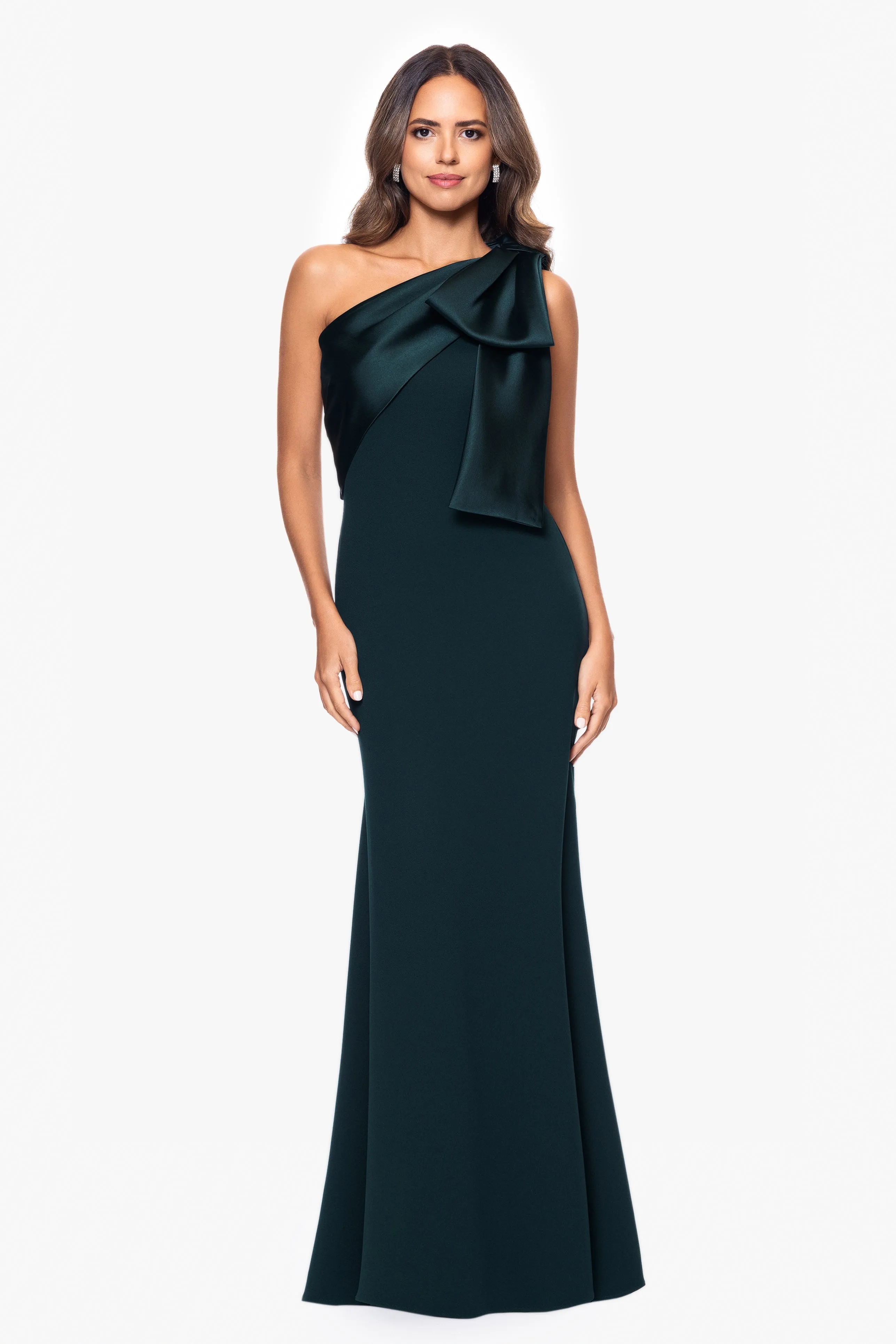 "Carmela" Long Scuba Crepe Dress with Satin Bow sold by Betsy & Adam
