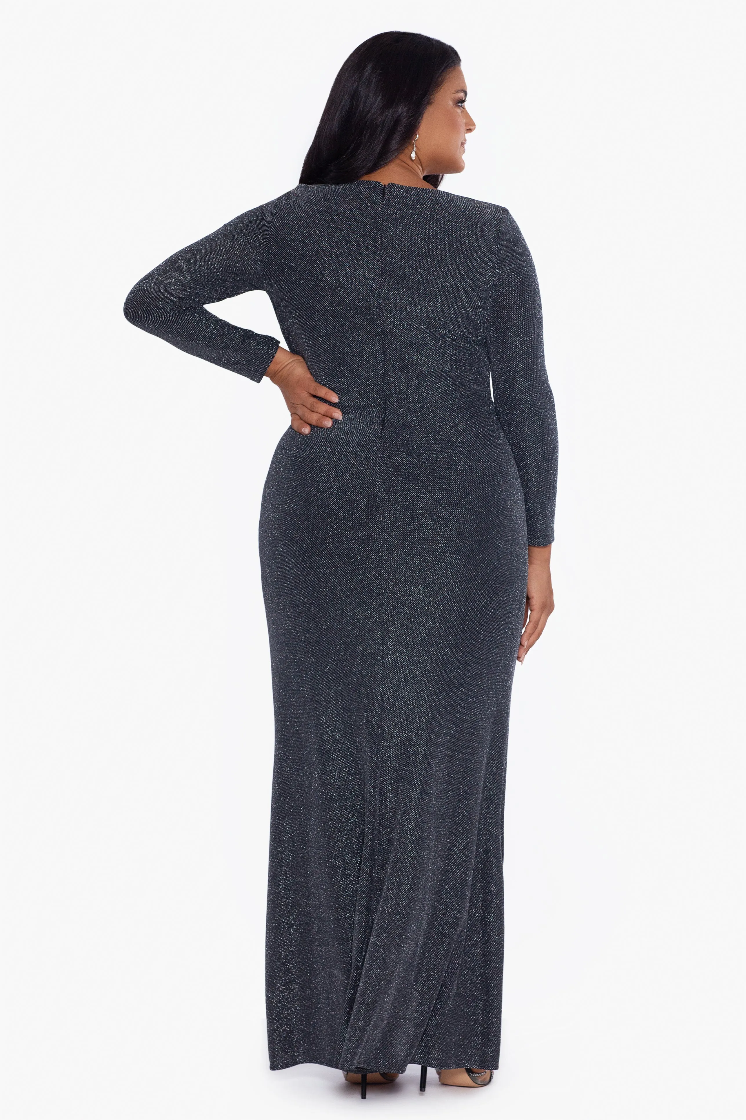 Plus "Rhonda" V-Neck Metallic Knit Long Dress sold by Betsy & Adam product image thumbnail 2
