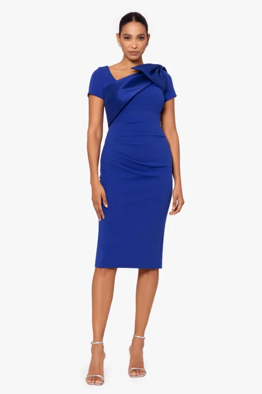 Petite "Jayden" Short Scuba Crepe Shoulder Bow Dress made by Betsy & Adam