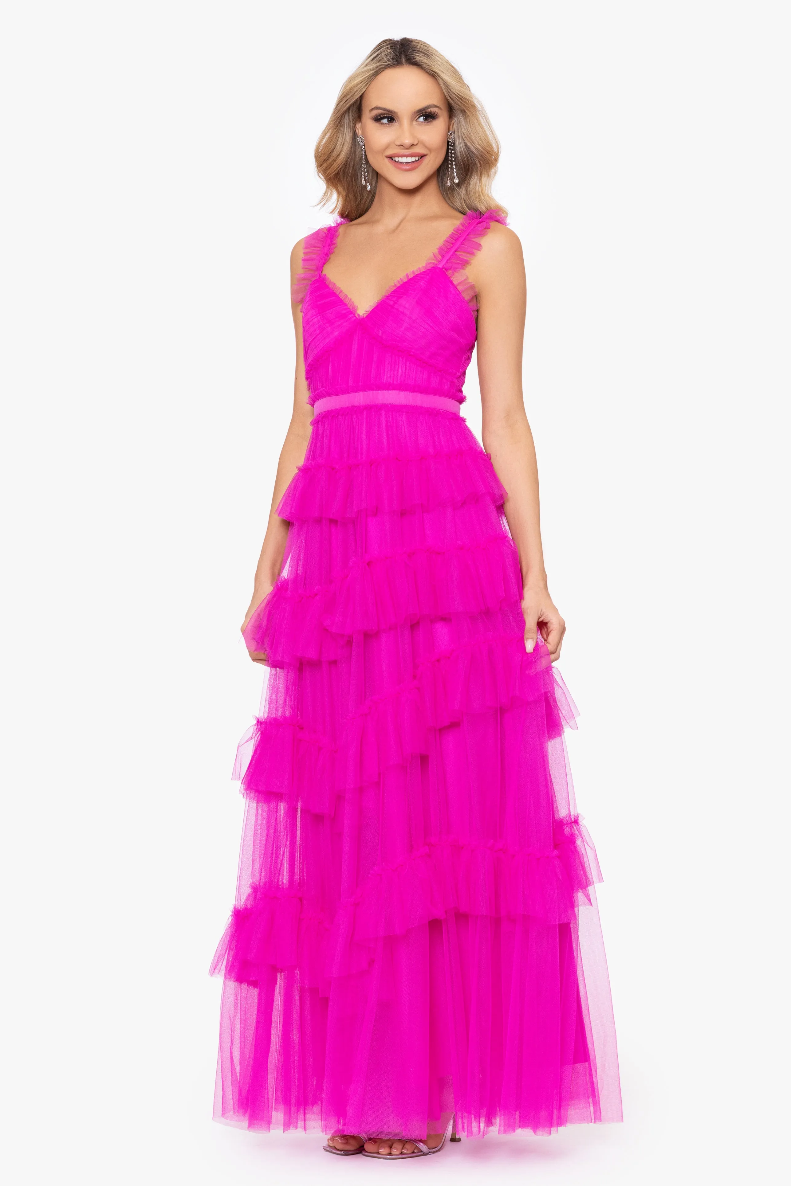 "Gigi" Long Ruffle Mesh Dress sold by Betsy & Adam product image thumbnail 4