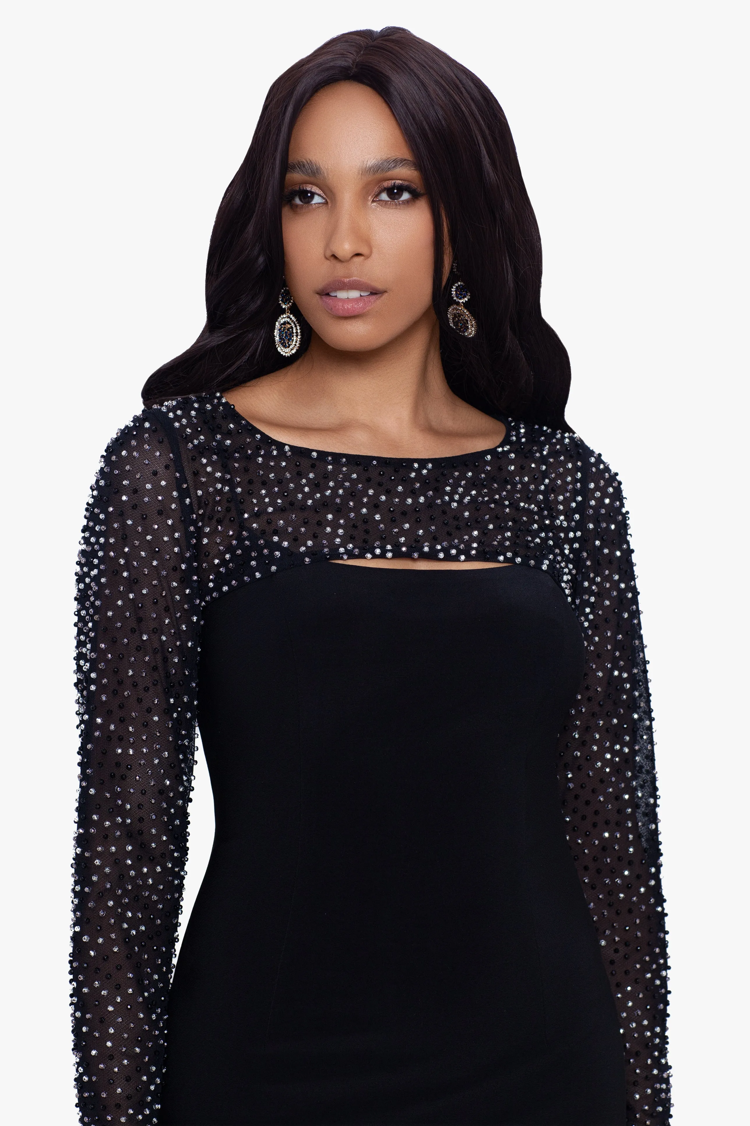 "Haisley" Long Jersey Knit Faux Shrug Beaded Dress sold by Betsy & Adam product image thumbnail 3