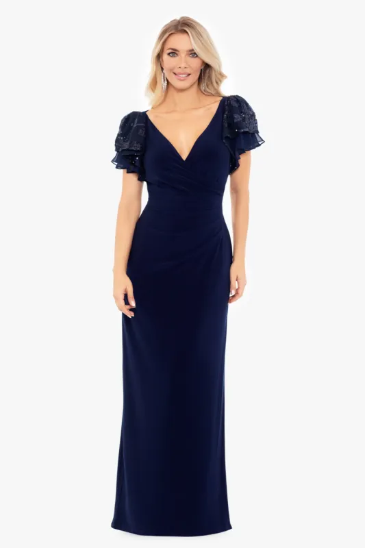 "Jennifer" Long Jersey Knit Sequin Sleeve Dress sold by Betsy & Adam