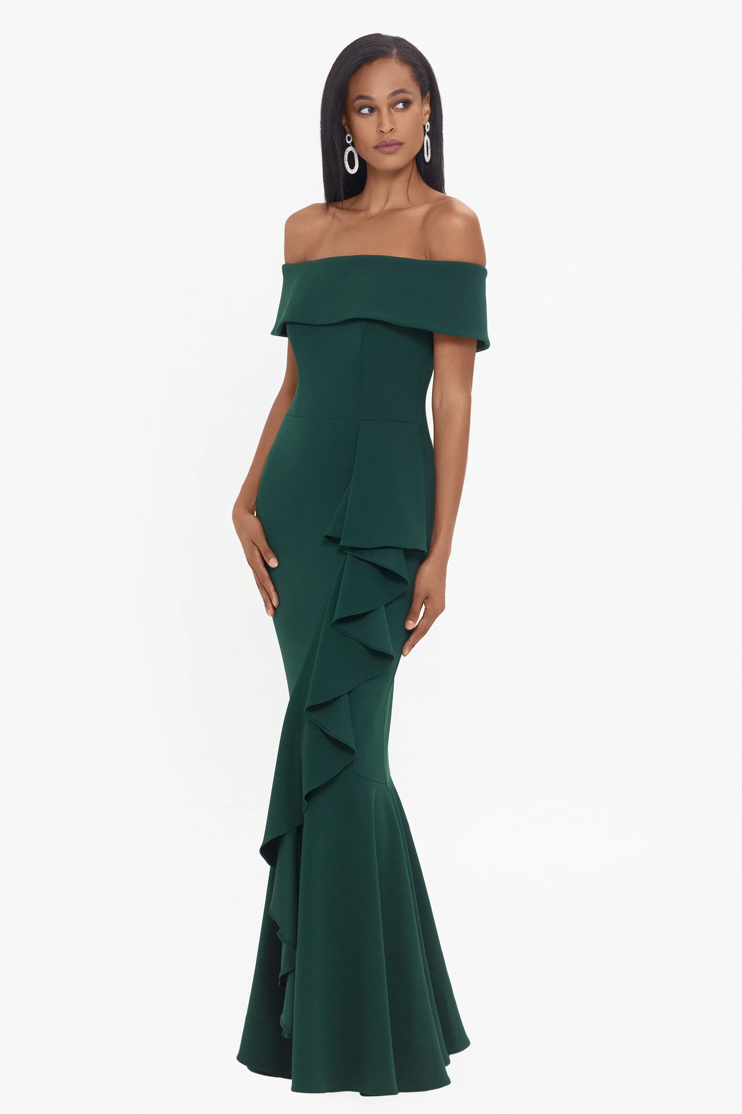 "Carina" Long Off the Shoulder Ruffle Dress sold by Betsy & Adam product image thumbnail 3