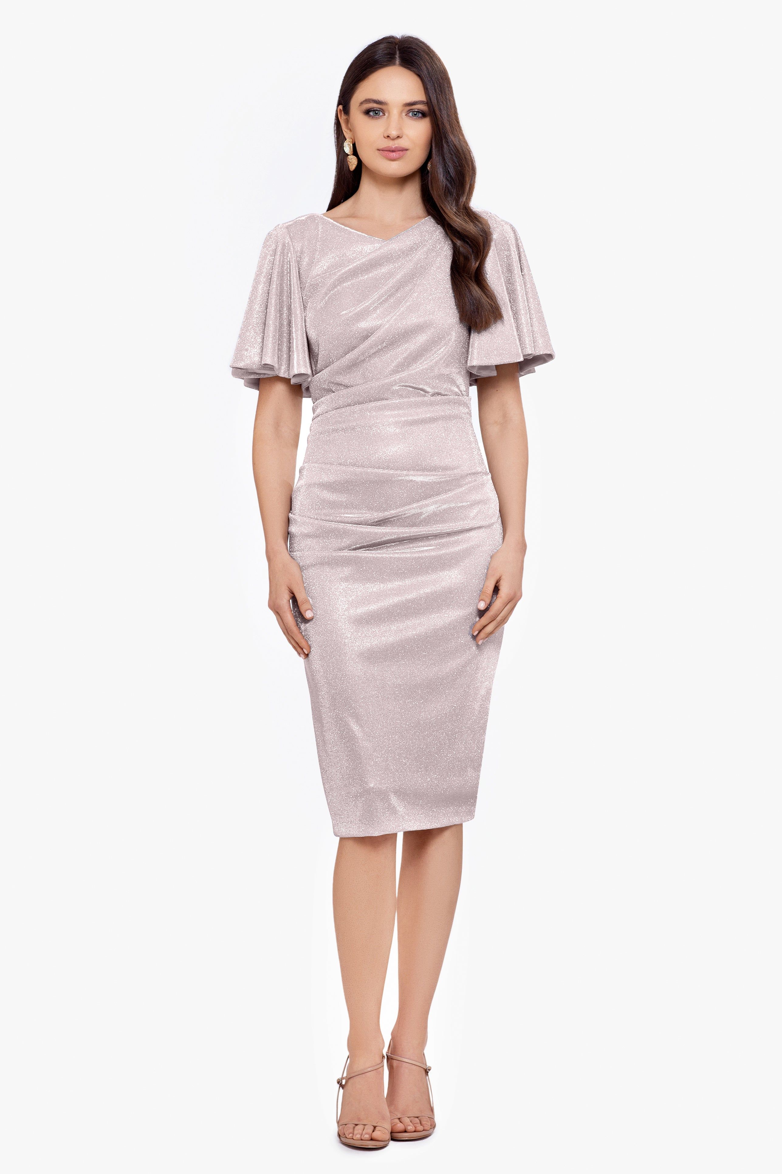 "Marianna" Short Glitter Galaxy Flutter Sleeve Dress sold by Betsy & Adam