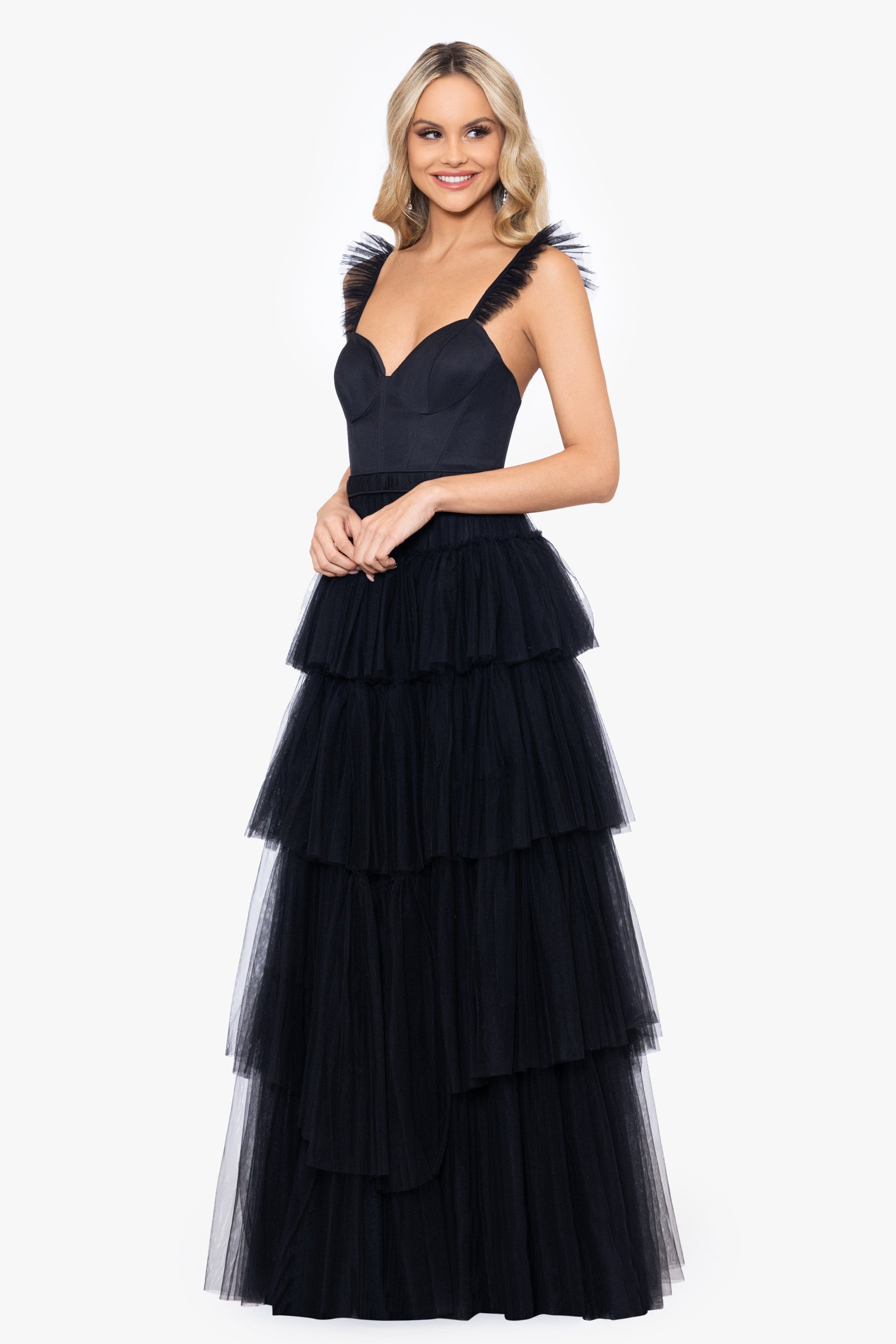 "Mina" Tiered Mesh Ballgown sold by Betsy & Adam product image thumbnail 3