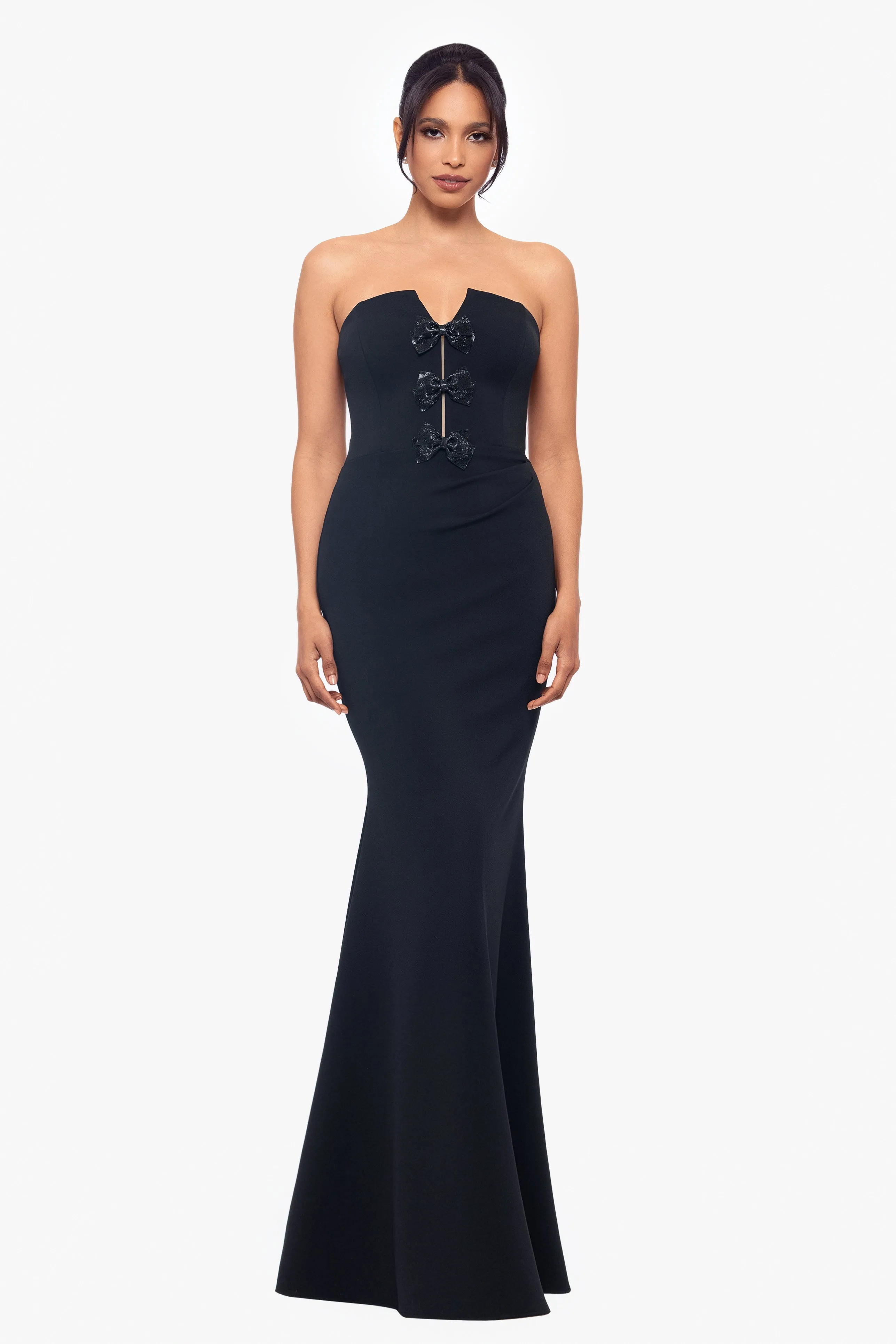 "Eloise" Center Bow Trim Long Dress sold by Betsy & Adam