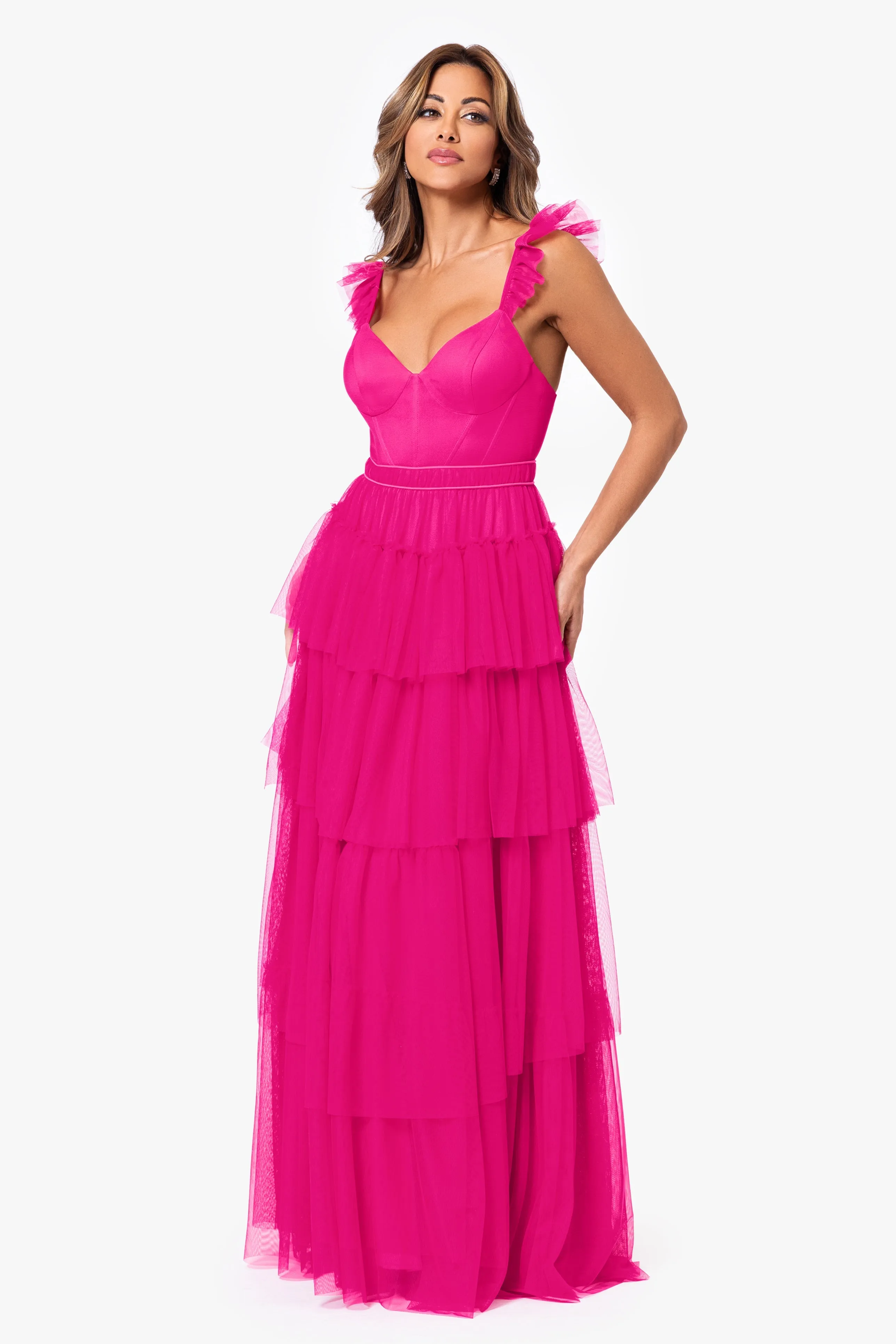 "Mina" Tiered Mesh Ballgown sold by Betsy & Adam product image thumbnail 3