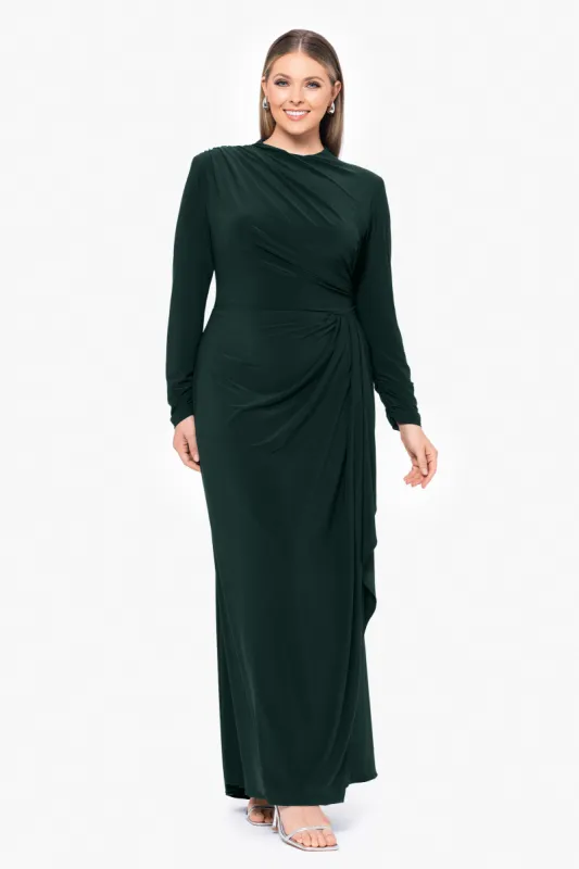 Plus "Jeanette" Long Sleeve Stretch Knit Side Ruffle Dress sold by Betsy & Adam