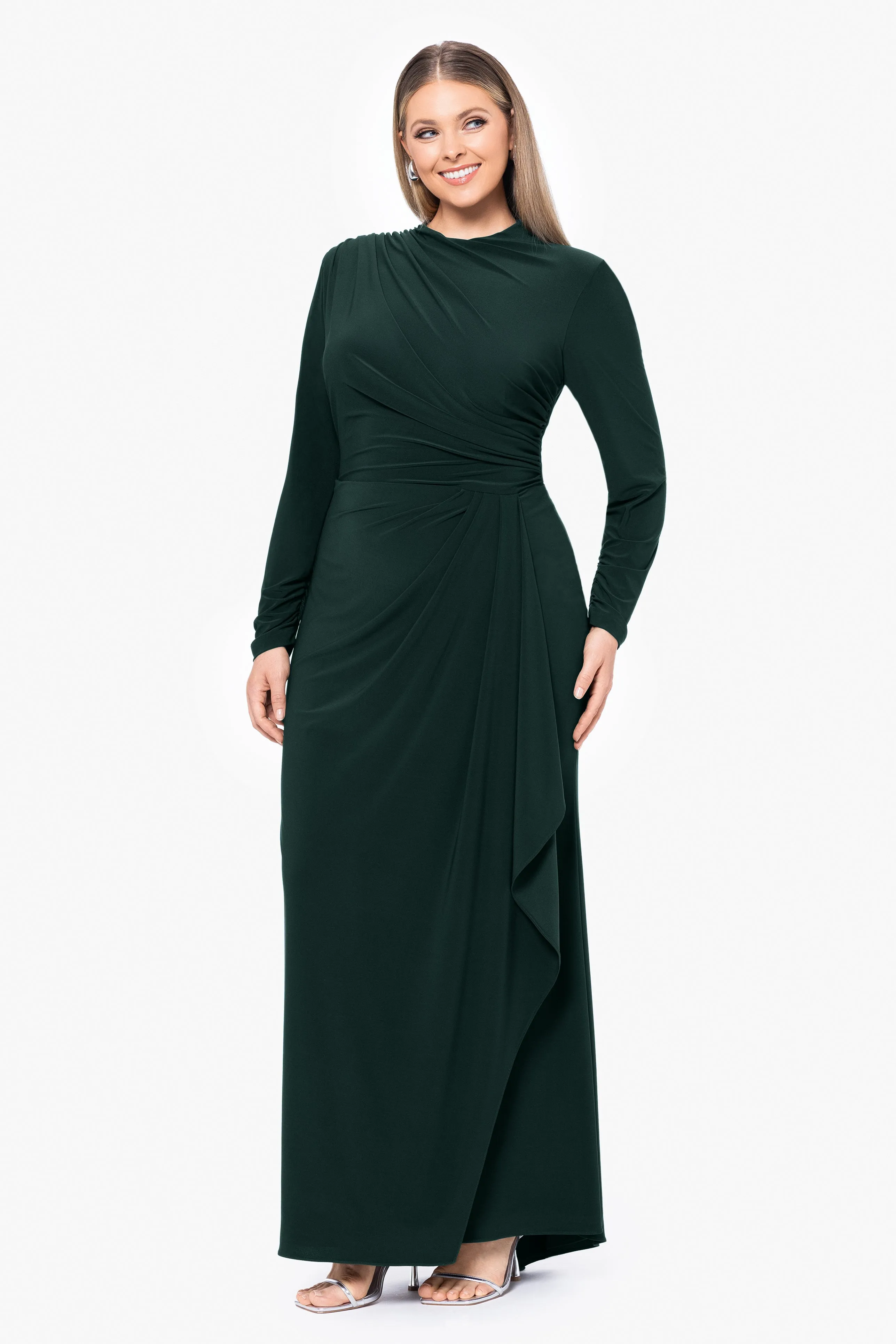 Plus "Jeanette" Long Sleeve Stretch Knit Side Ruffle Dress sold by Betsy & Adam product image thumbnail 3