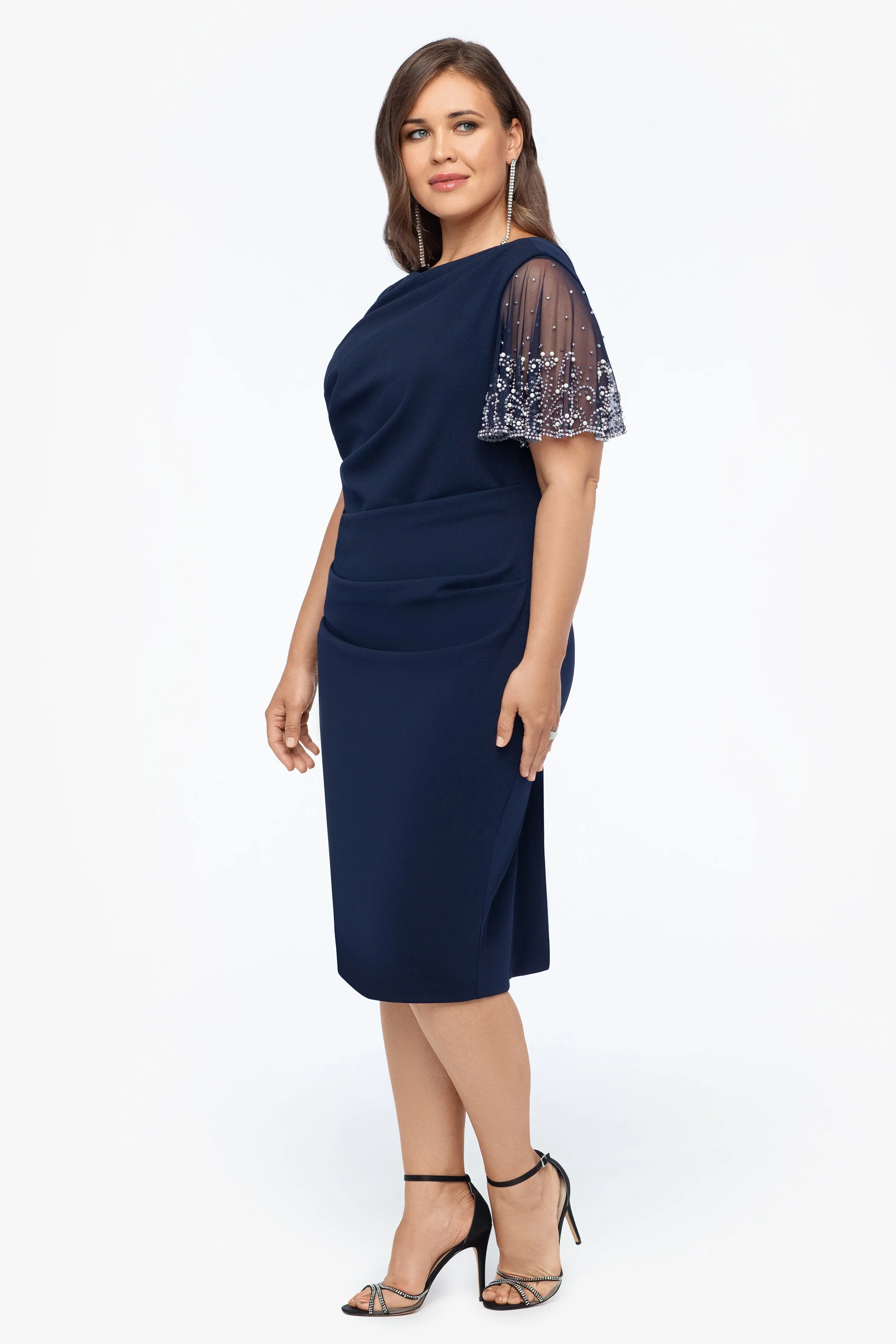 Plus "Emily" Short Scuba Crepe Beaded Sleeve Dress sold by Betsy & Adam product image thumbnail 3