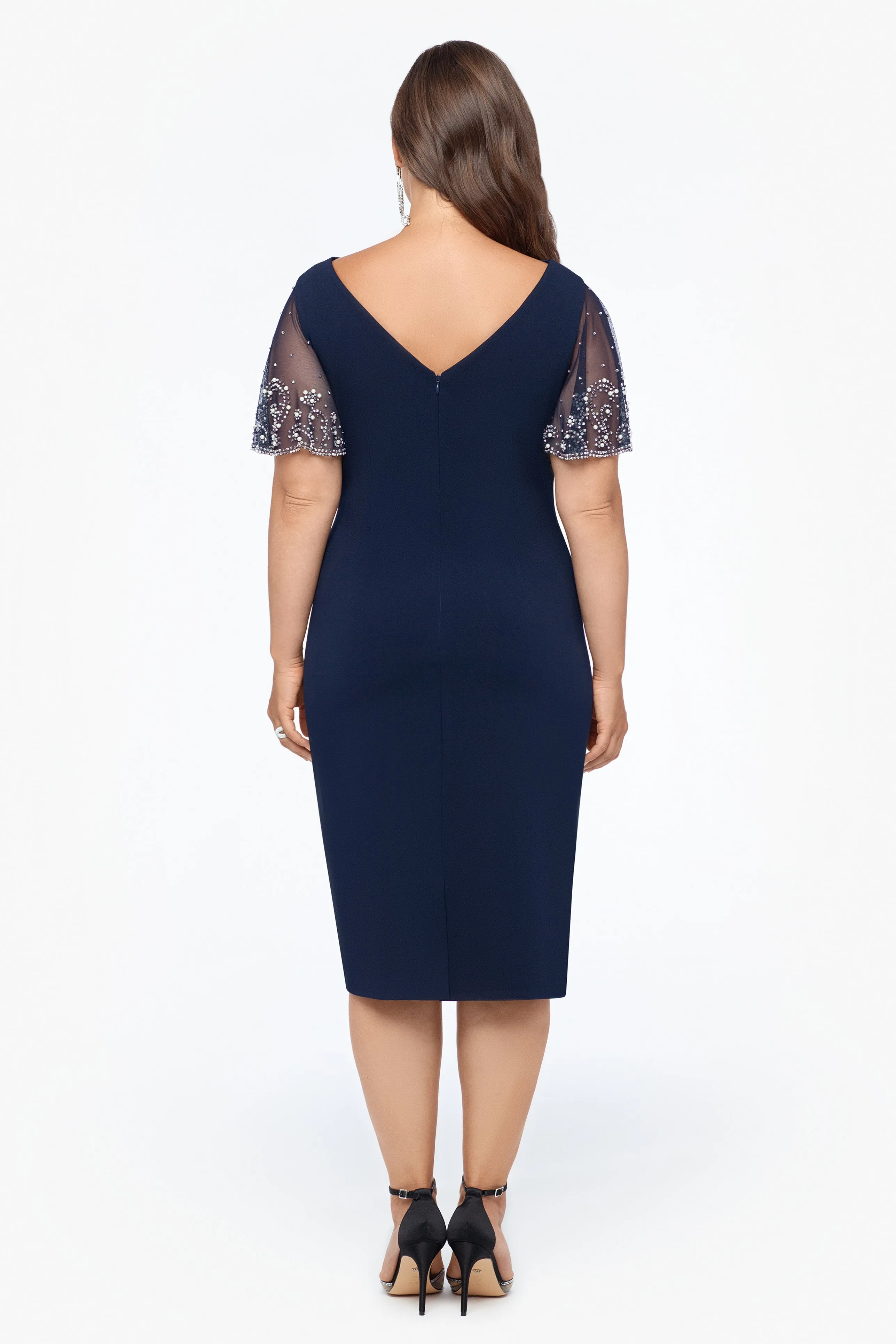 Plus "Emily" Short Scuba Crepe Beaded Sleeve Dress sold by Betsy & Adam product image thumbnail 2