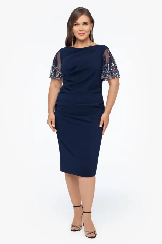 Plus "Emily" Short Scuba Crepe Beaded Sleeve Dress made by Betsy & Adam