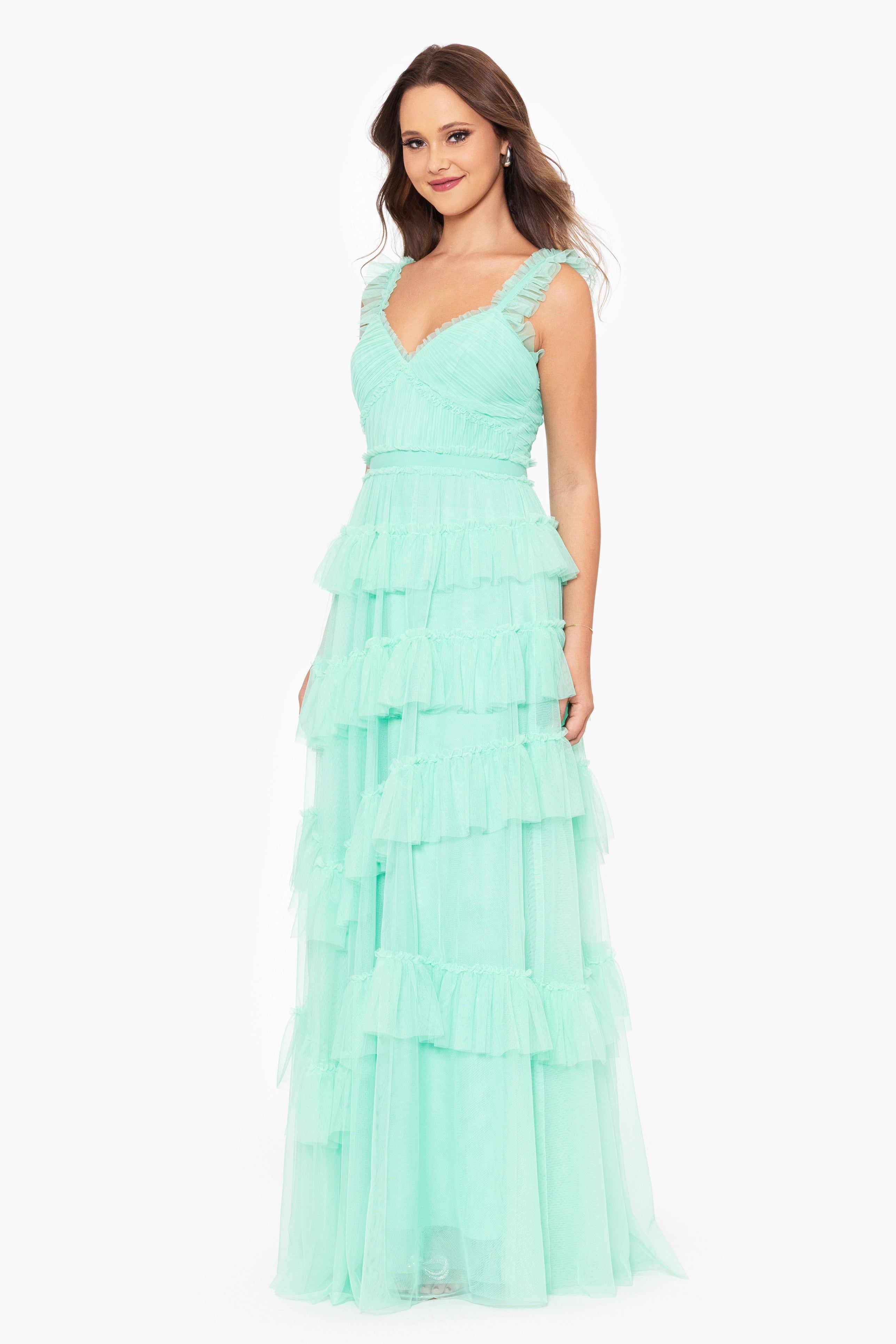 "Gigi" Long Ruffle Mesh Dress sold by Betsy & Adam product image thumbnail 3
