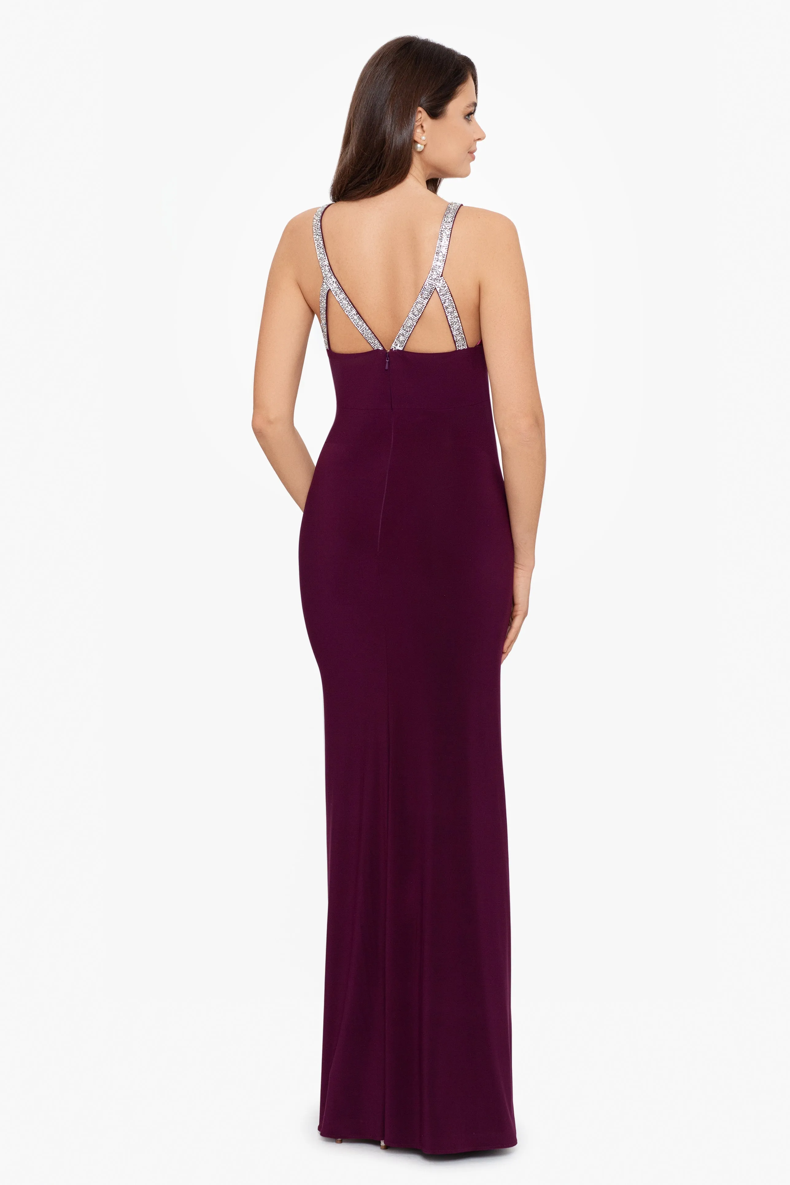 "Jayleen" High Neck Side Ruched Stretch Knit Gown sold by Betsy & Adam product image thumbnail 2