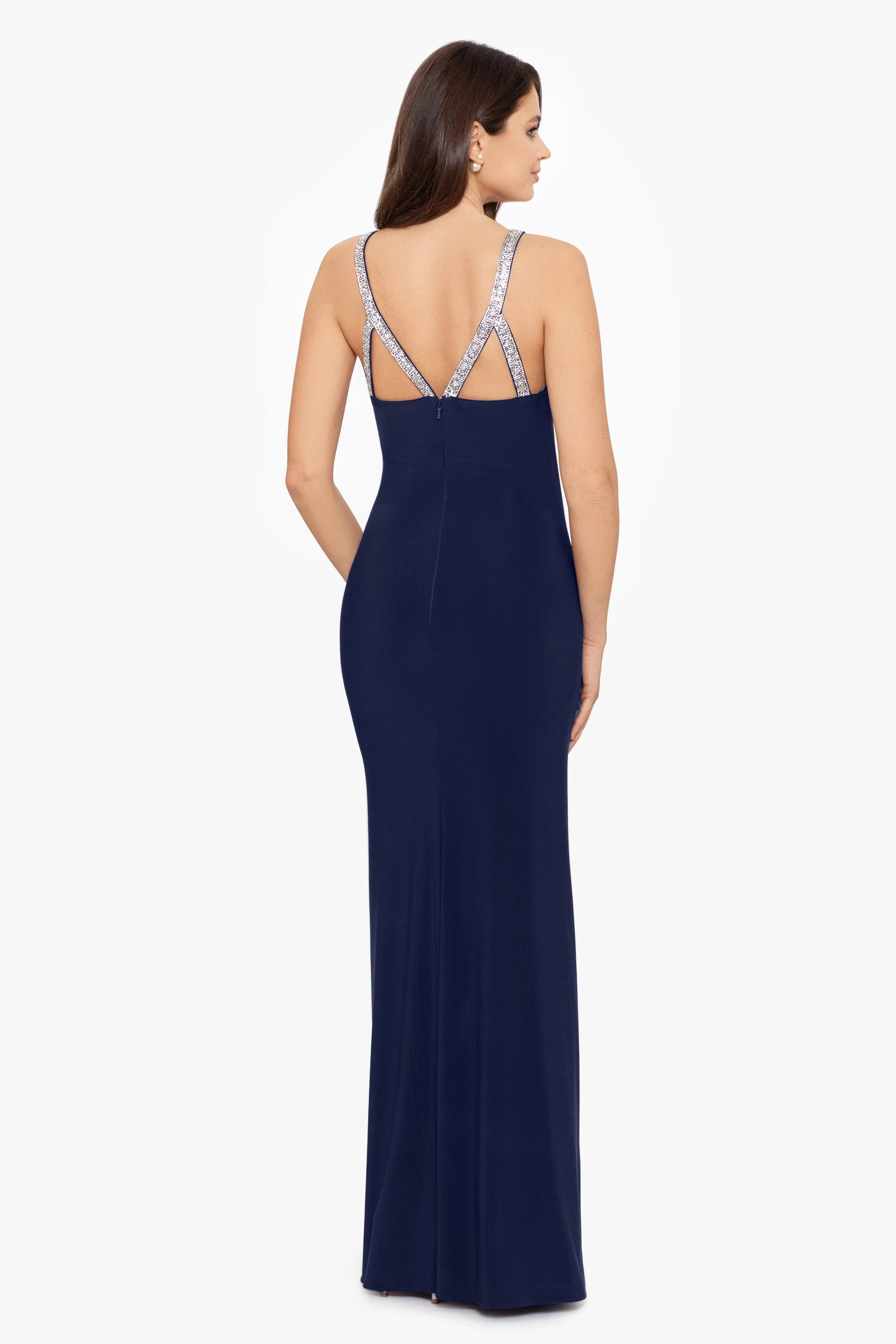 "Jayleen" High Neck Side Ruched Stretch Knit Gown sold by Betsy & Adam product image thumbnail 5
