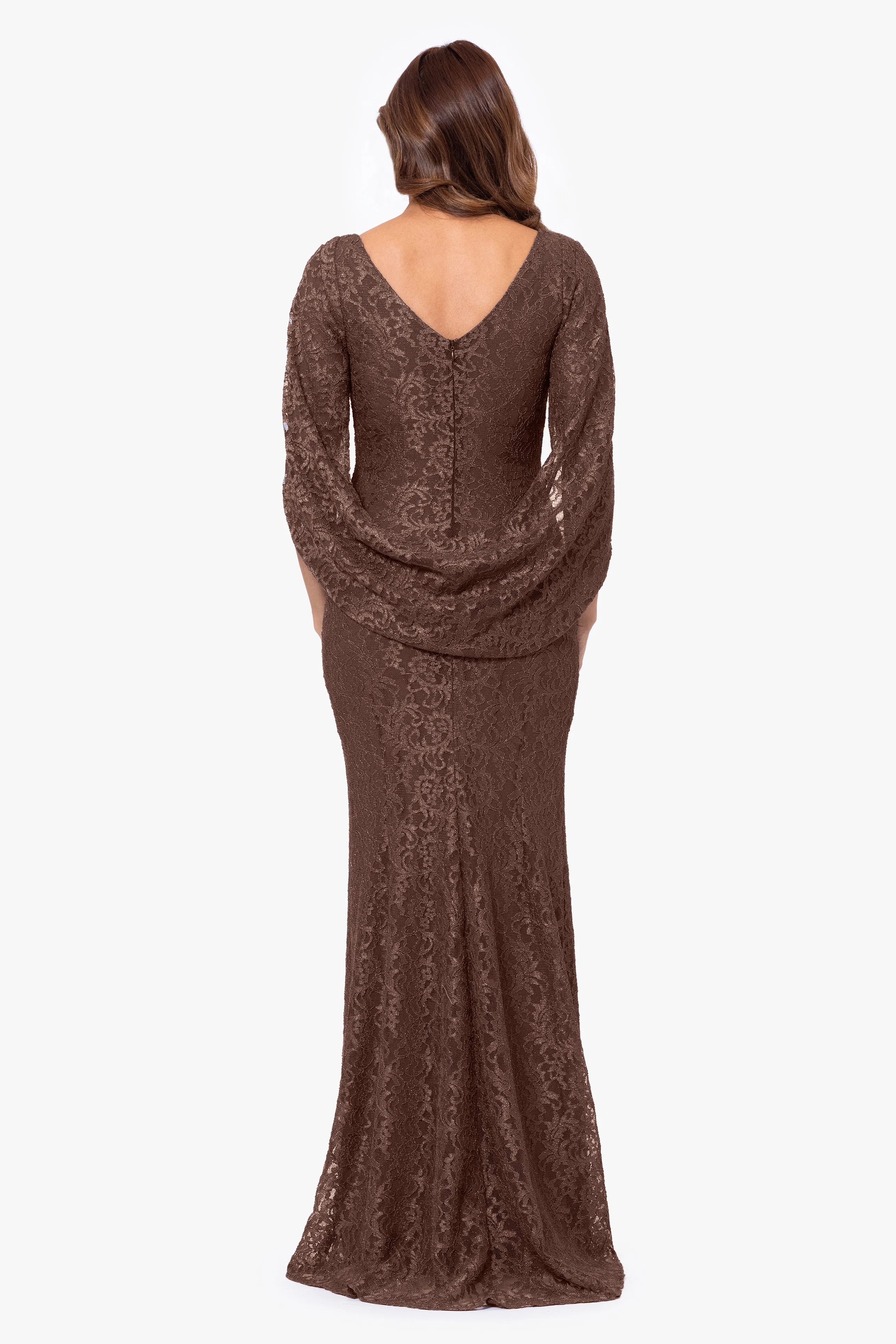 "Gina" Glitter Lace Cape Back Gown sold by Betsy & Adam product image thumbnail 2
