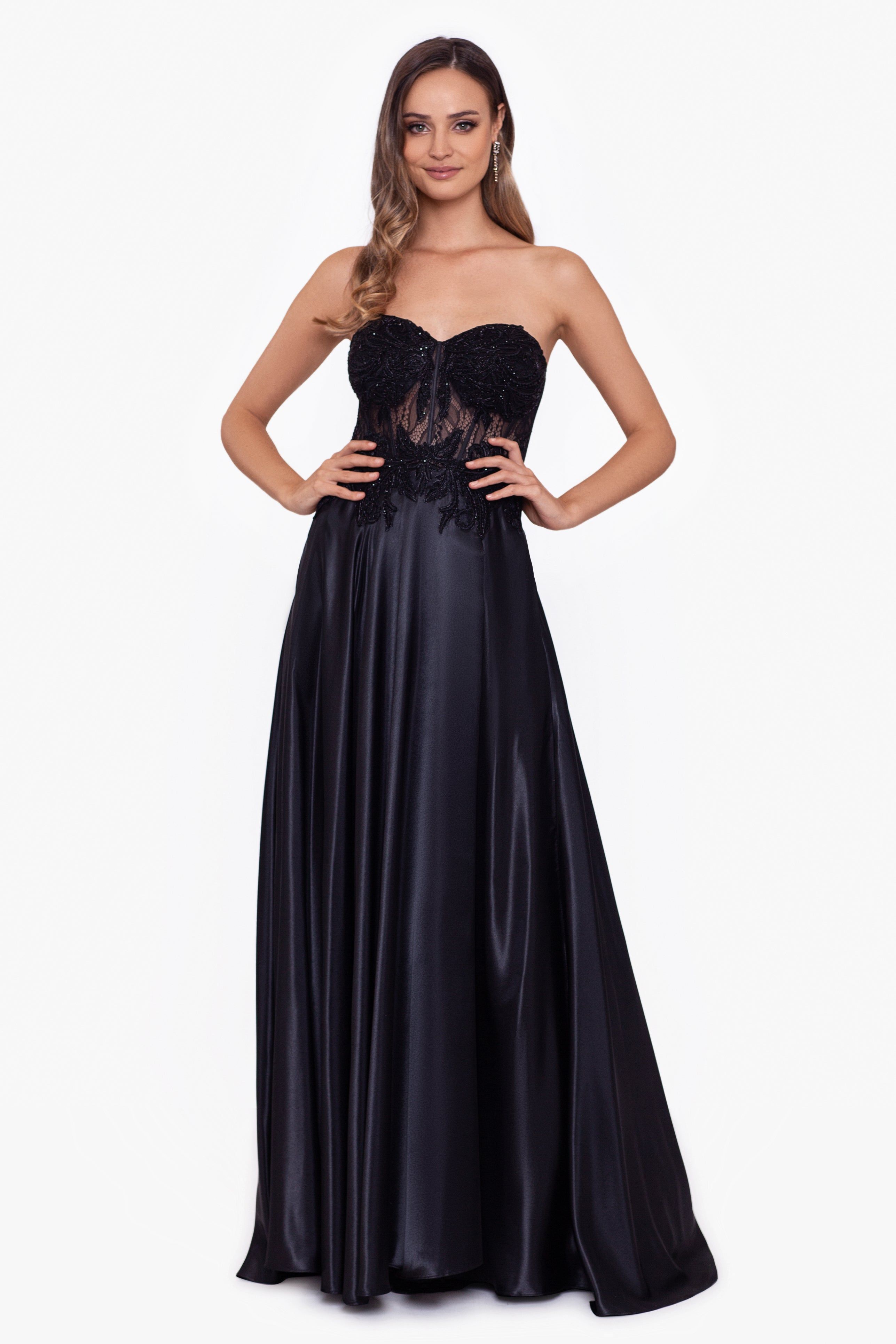 "Melissa" Charmeuse Illusion Bodice Applique Gown sold by Betsy & Adam product image thumbnail 5