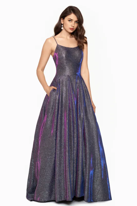 "Bella" Long High Low Galaxy Ballgown sold by Betsy & Adam