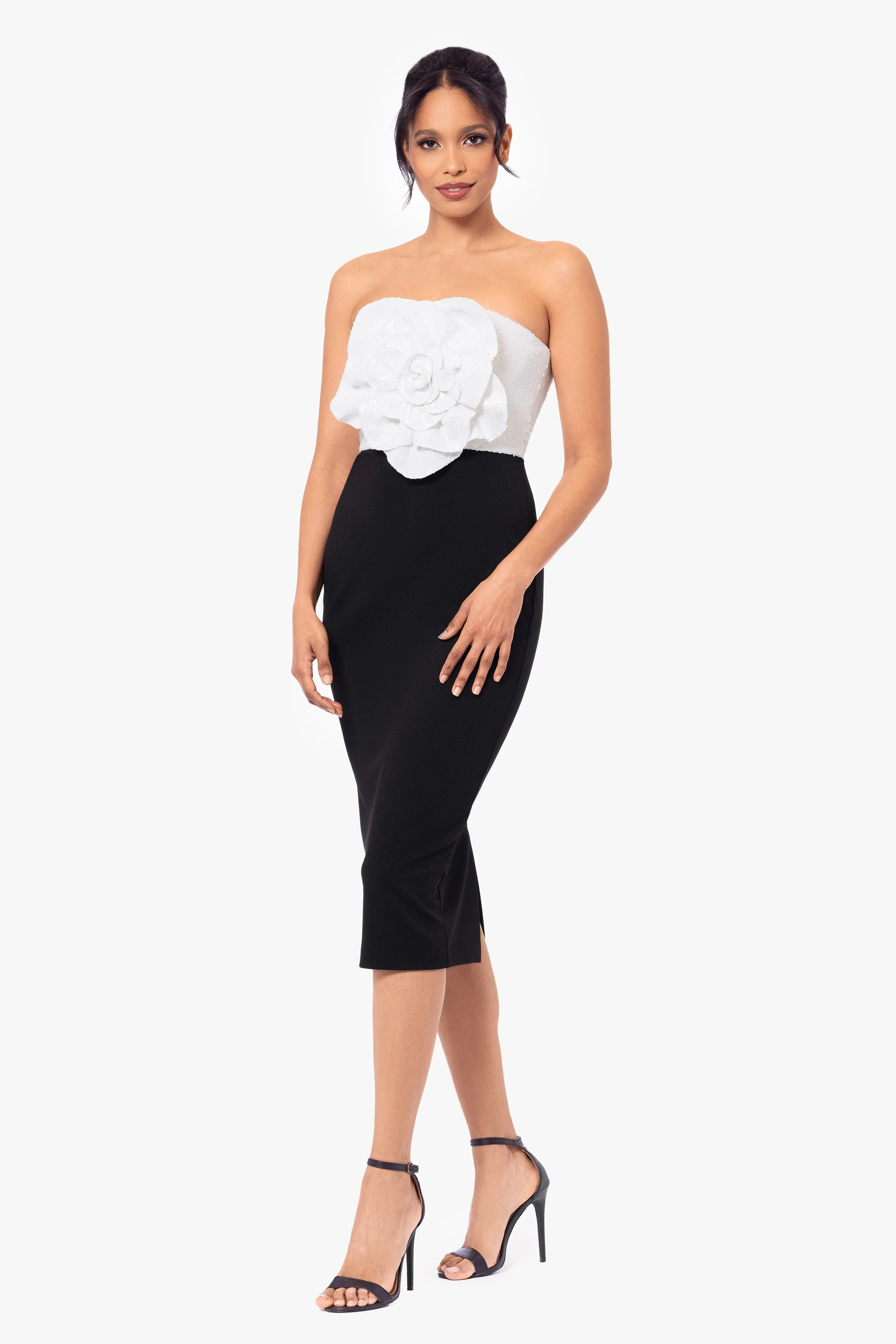 "Cynthia" Midi Sequin and Scuba Crepe Strapless Flower Dress sold by Betsy & Adam product image thumbnail 3